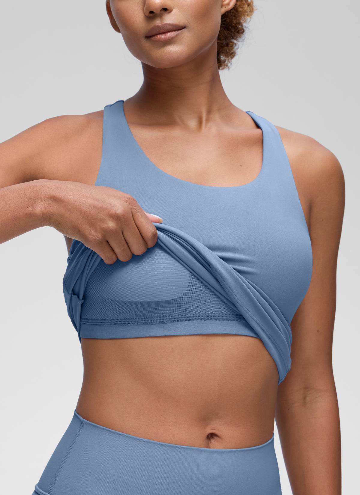 Baju Ketat Yoga Wanita CRZ YOGA Butterluxe Denim Basuh Tangki Bra Terbina Dalam