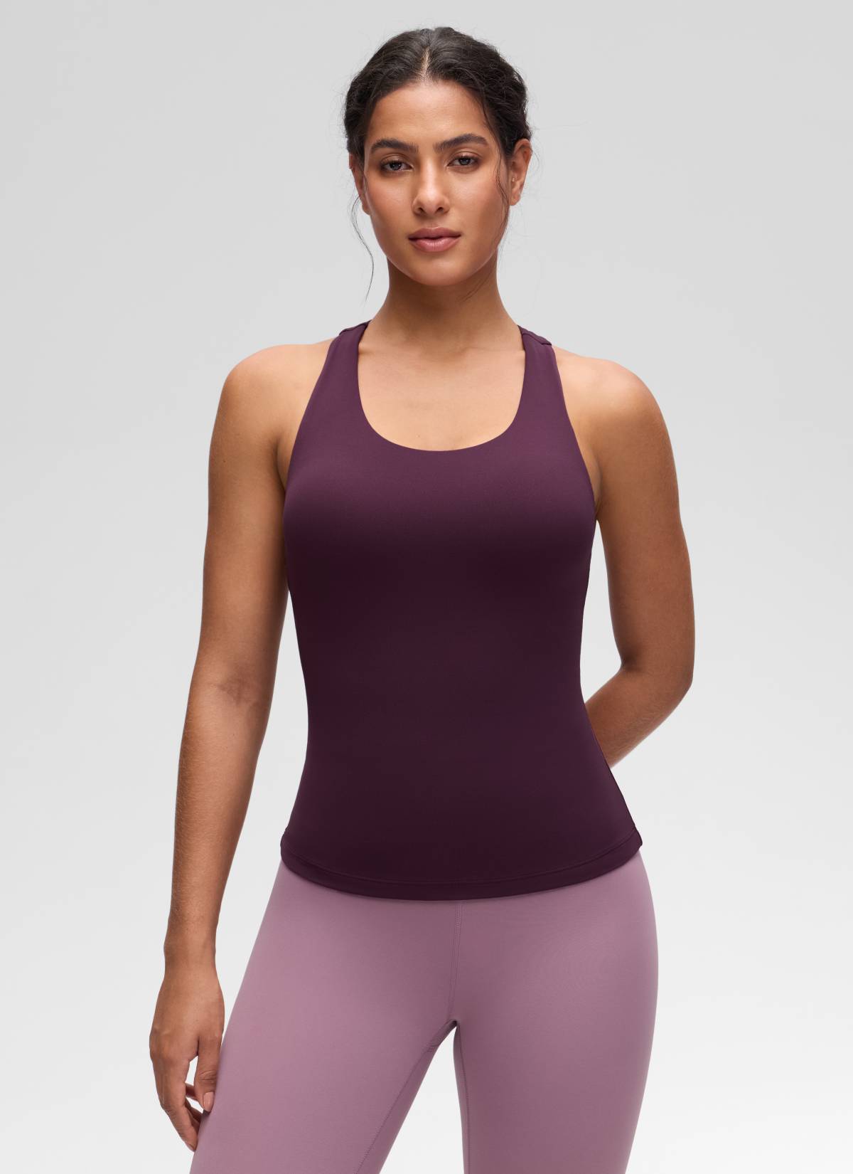 Baju Ketat Yoga Wanita CRZ YOGA Butterluxe Tangki Bra Terbina Dalam Ungu Tua