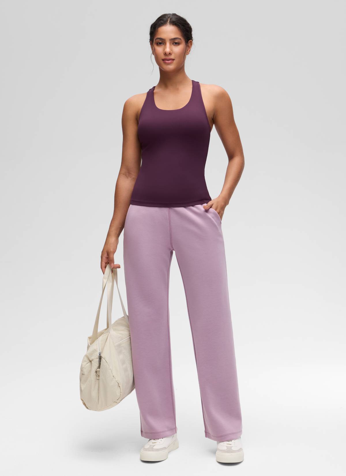 Baju Ketat Yoga Wanita CRZ YOGA Butterluxe Tangki Bra Terbina Dalam Ungu Tua