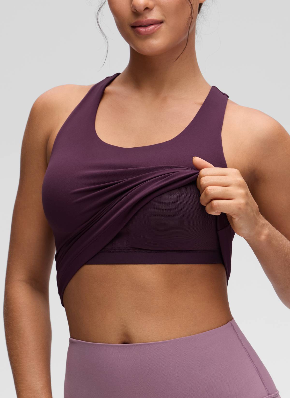 Baju Ketat Yoga Wanita CRZ YOGA Butterluxe Tangki Bra Terbina Dalam Ungu Tua
