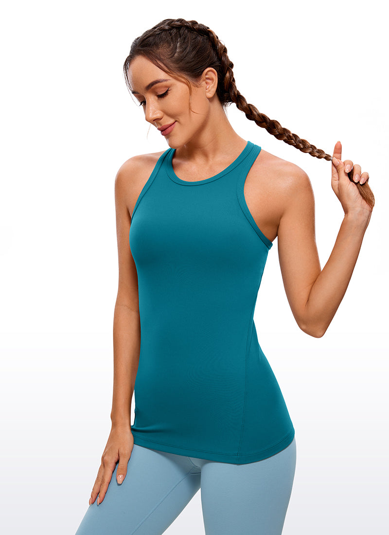 Baju Yoga Slim Fit Wanita CRZ YOGA Butterluxe Tangki Racerback Leher Tinggi Borealis Hijau
