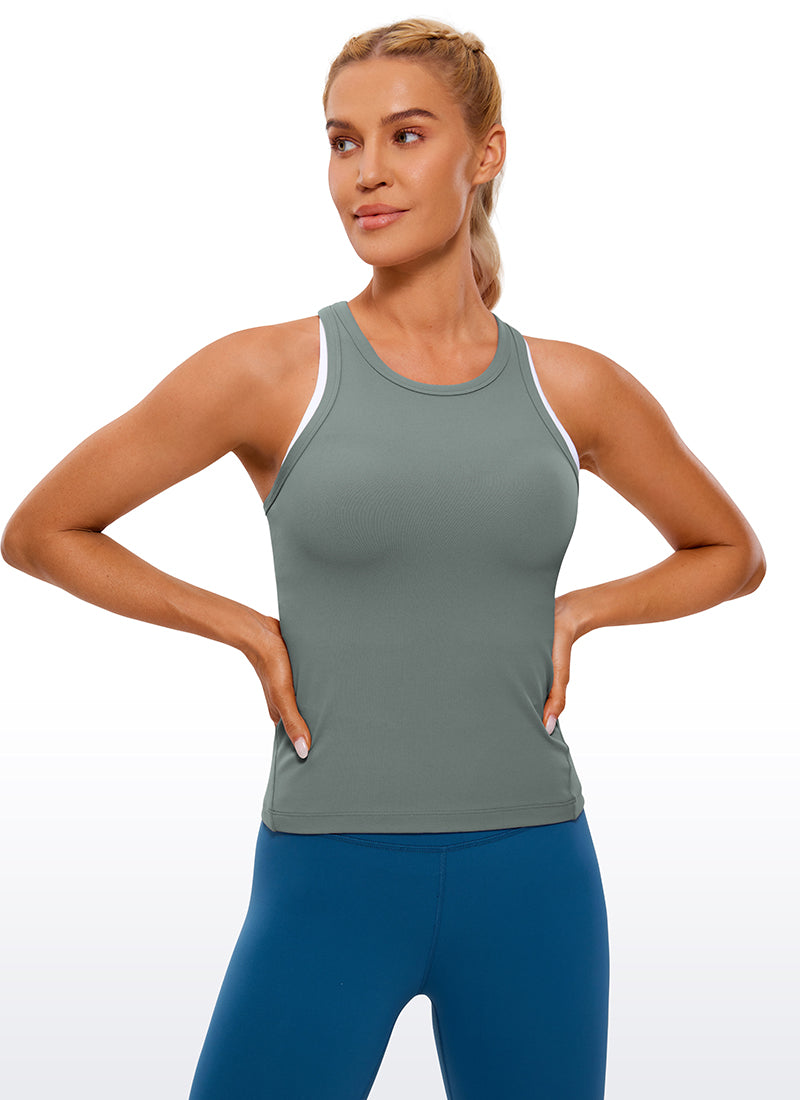 Baju Ketat Yoga Wanita CRZ YOGA Butterluxe Tank Top Leher Tinggi Kelabu Sage