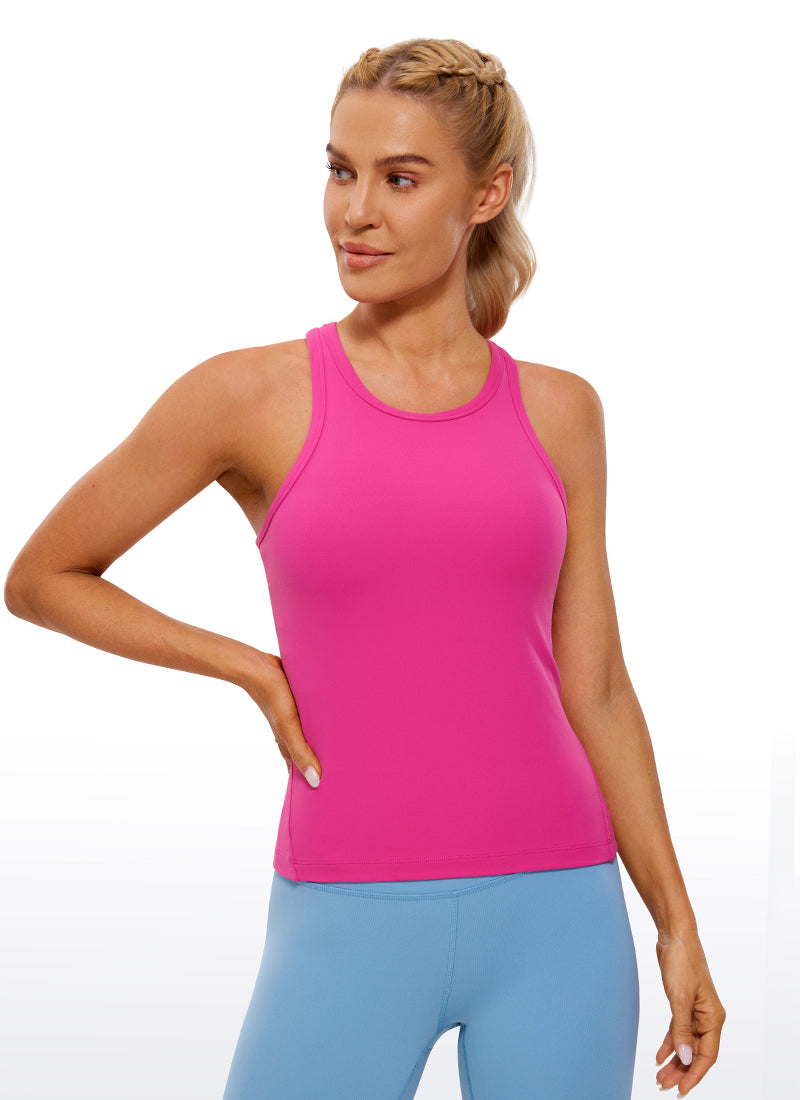Atasan Ketat Yoga Wanita CRZ YOGA Tangki Butterluxe Leher Tinggi Ungu Hibiskus
