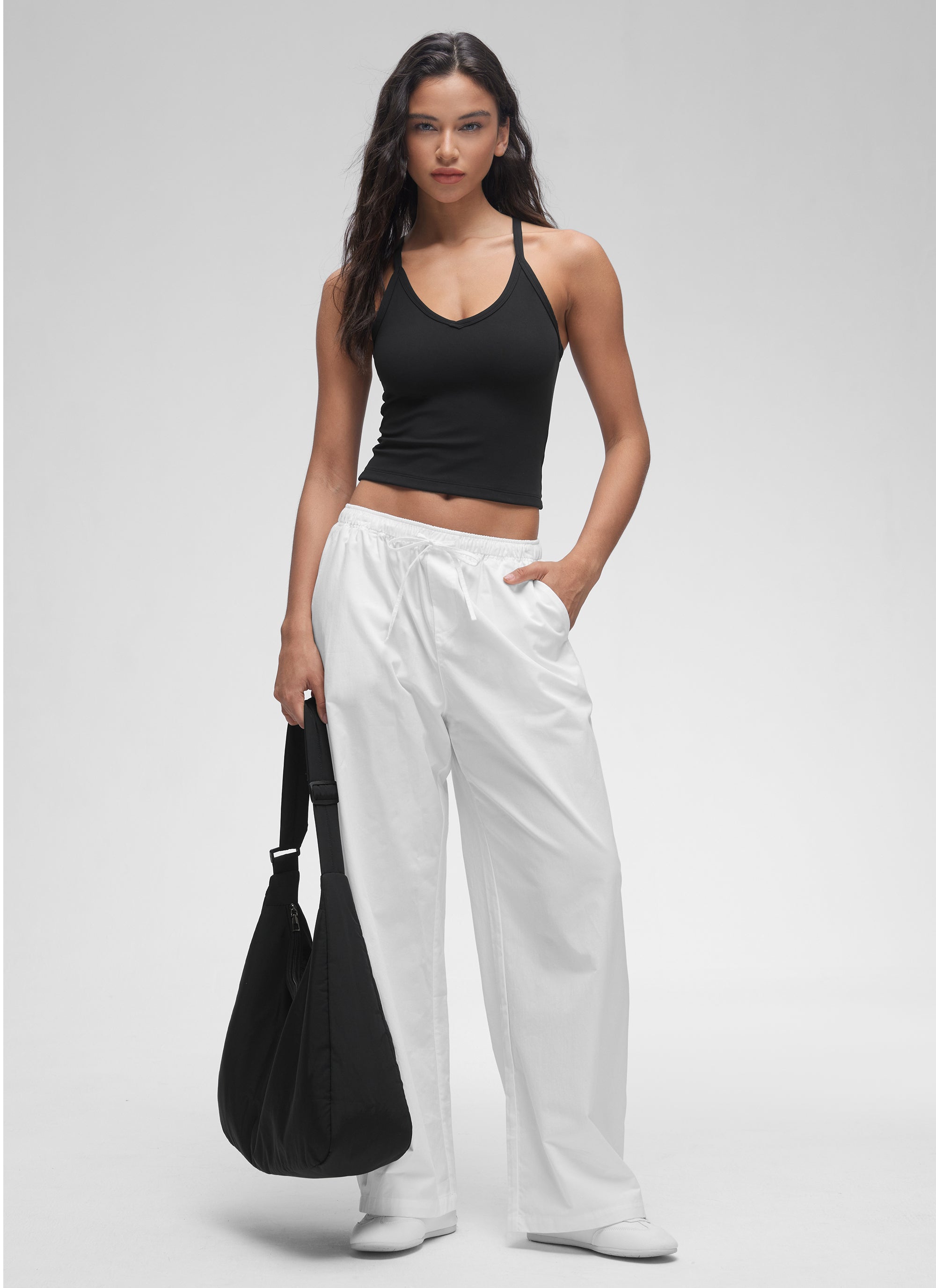 CRZ YOGA Wanita Butterluxe Tank Racerback Leher V Berlapis Dua Lembut Hitam