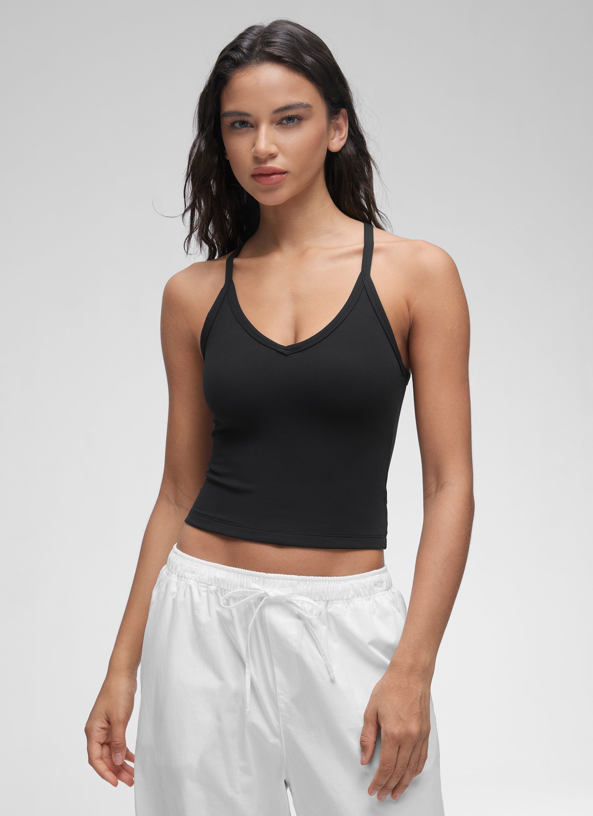 CRZ YOGA Wanita Butterluxe Tank Racerback Leher V Berlapis Dua Lembut Hitam