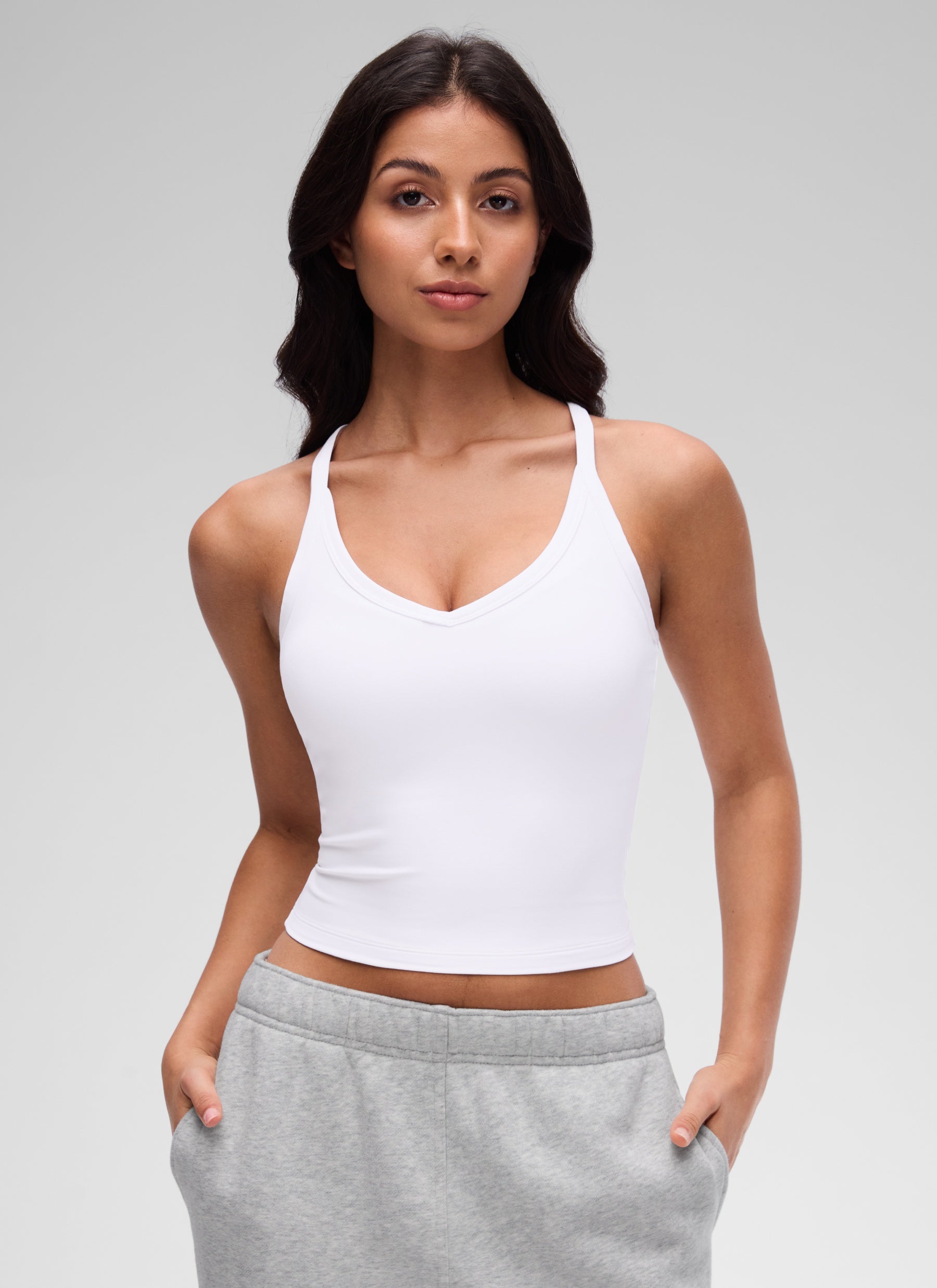 CRZ YOGA Wanita Butterluxe Tank Racerback Leher V Berlapis Dua Lembut Putih