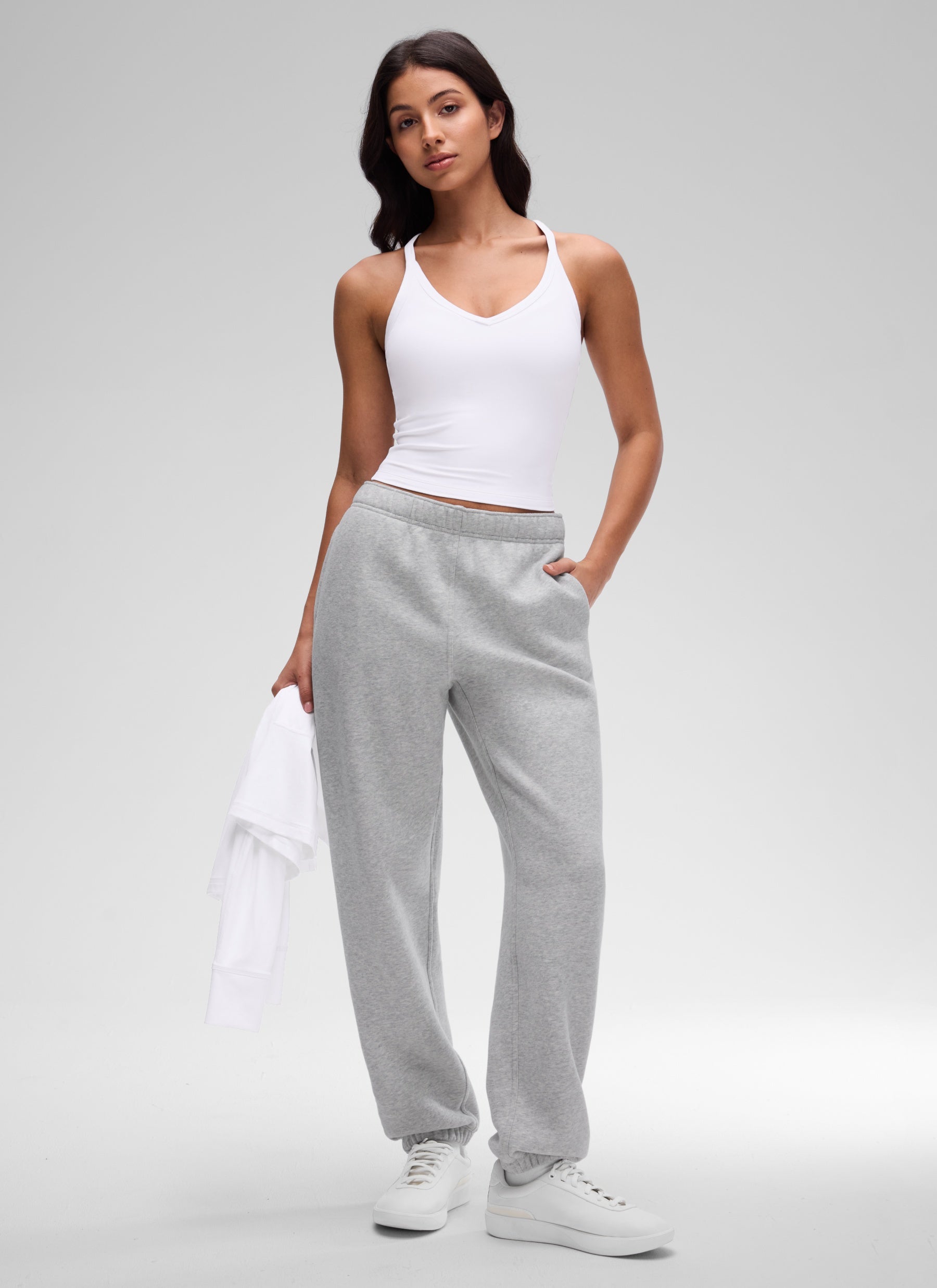 CRZ YOGA Wanita Butterluxe Tank Racerback Leher V Berlapis Dua Lembut Putih
