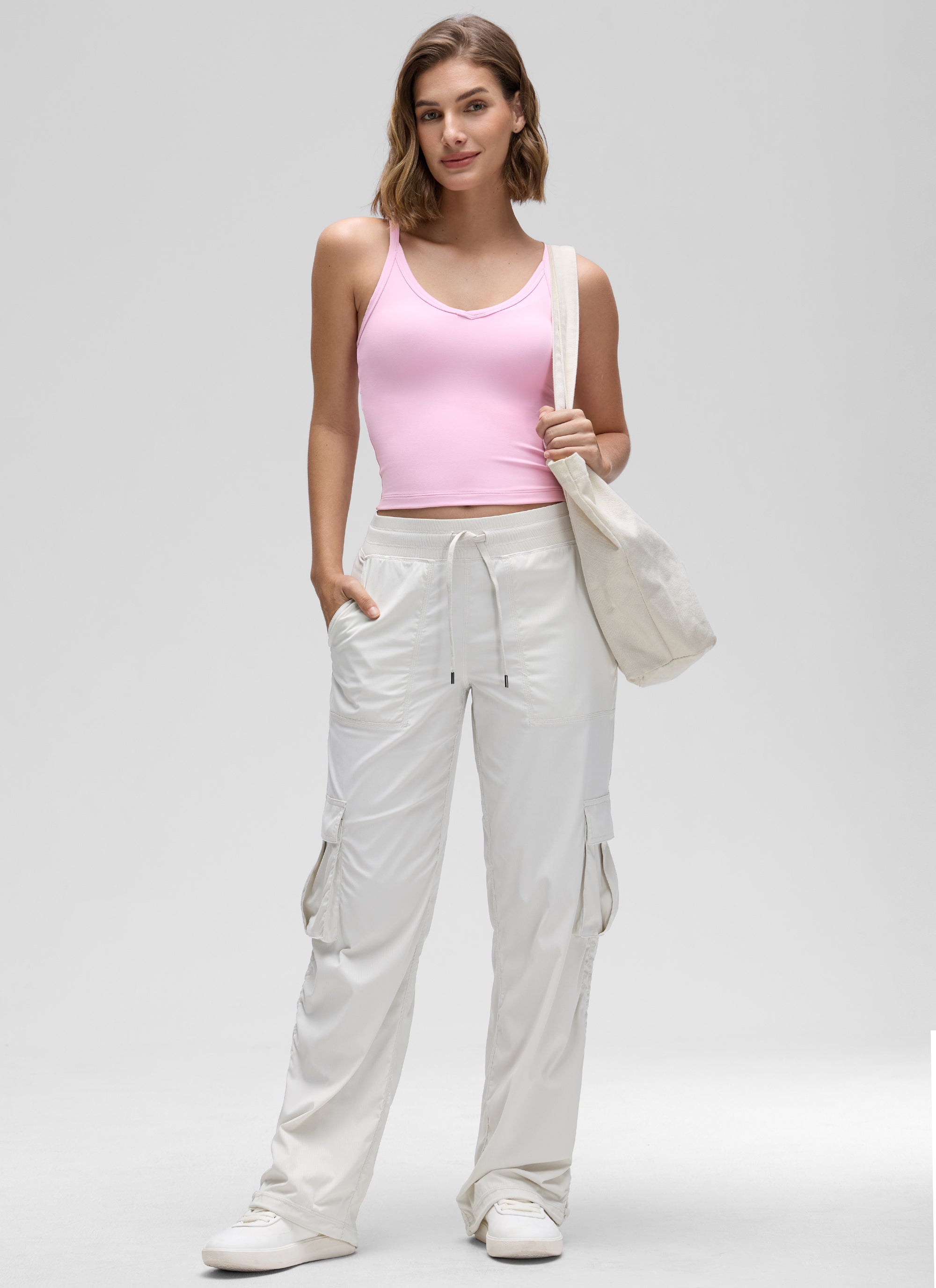 CRZ YOGA Wanita Butterluxe Tank Racerback Leher V Berlapis Dua Lembut Vita Pink