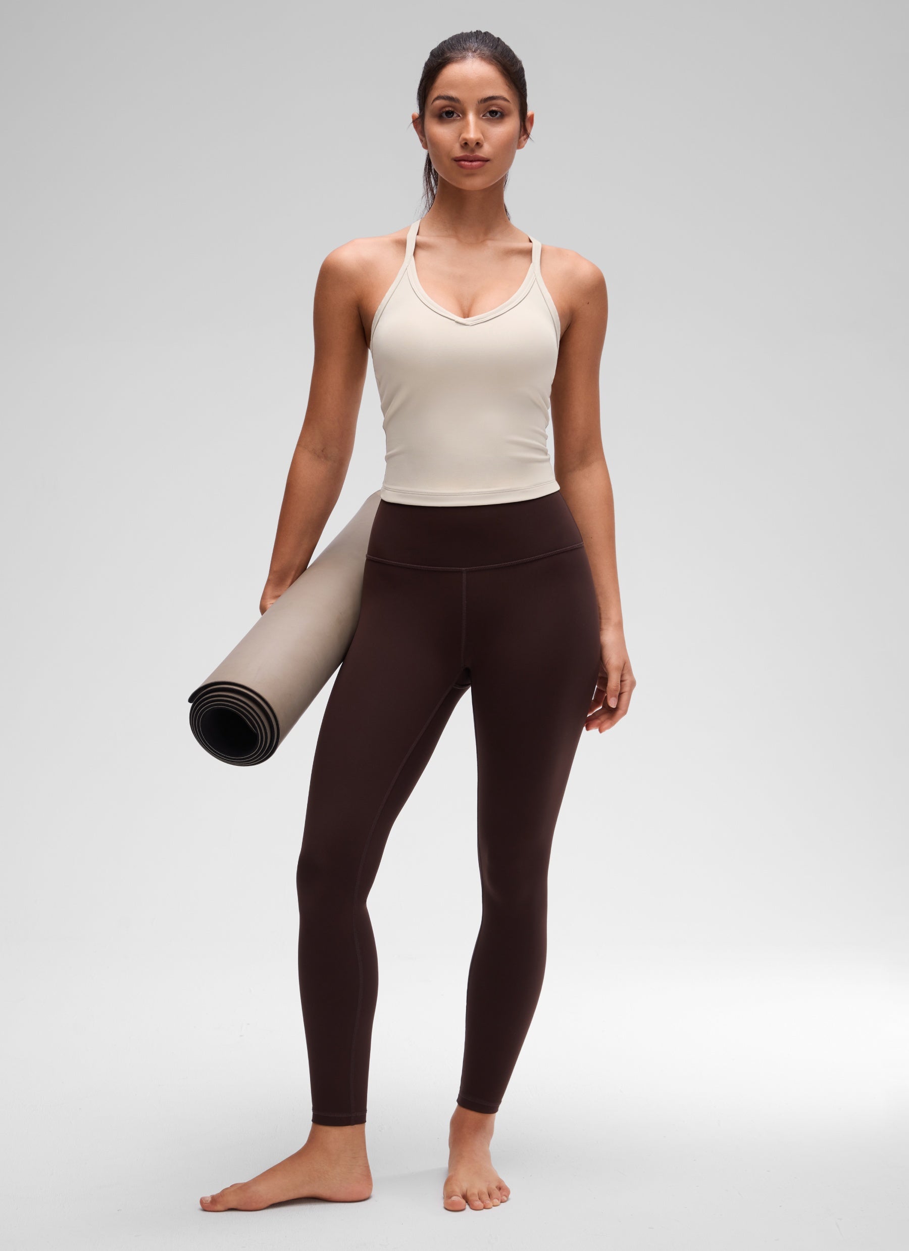 CRZ YOGA Wanita Butterluxe Tank Racerback Leher V Berlapis Dua Lembut Warna Coklat Mojave