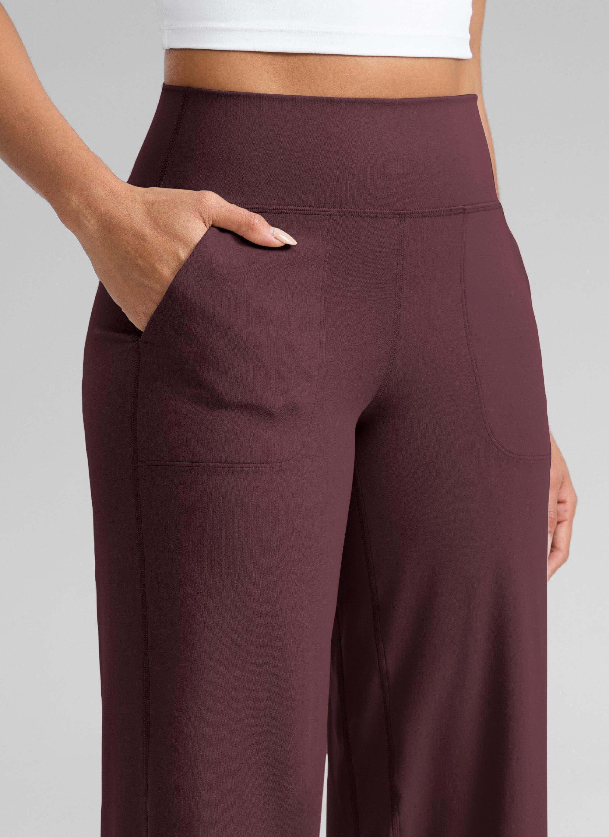 CRZ YOGA Wanita Butterlift Seluar Kaki Lebar Pinggang Tinggi dengan Poket Plum Masak