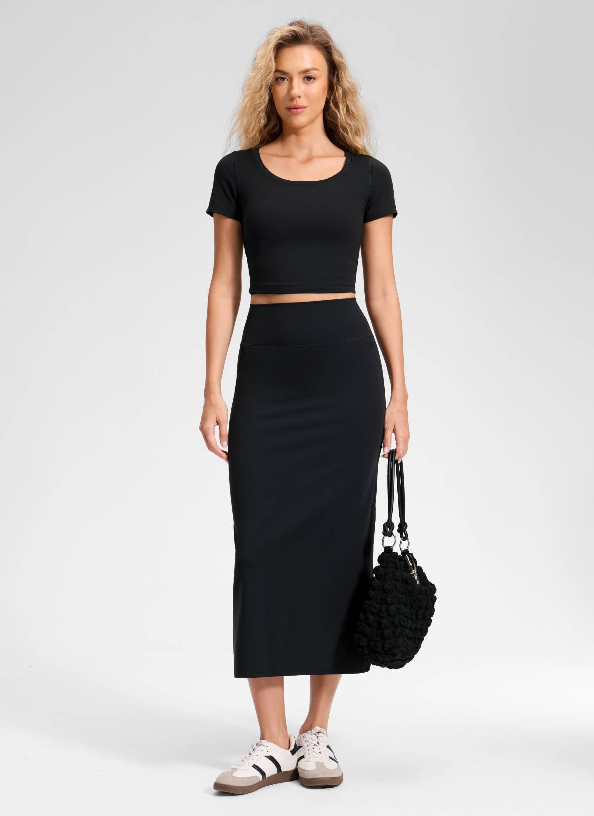 CRZ YOGA Wanita Butterlift Skirt Pensil Maxi Slim Fit Tinggi Hitam