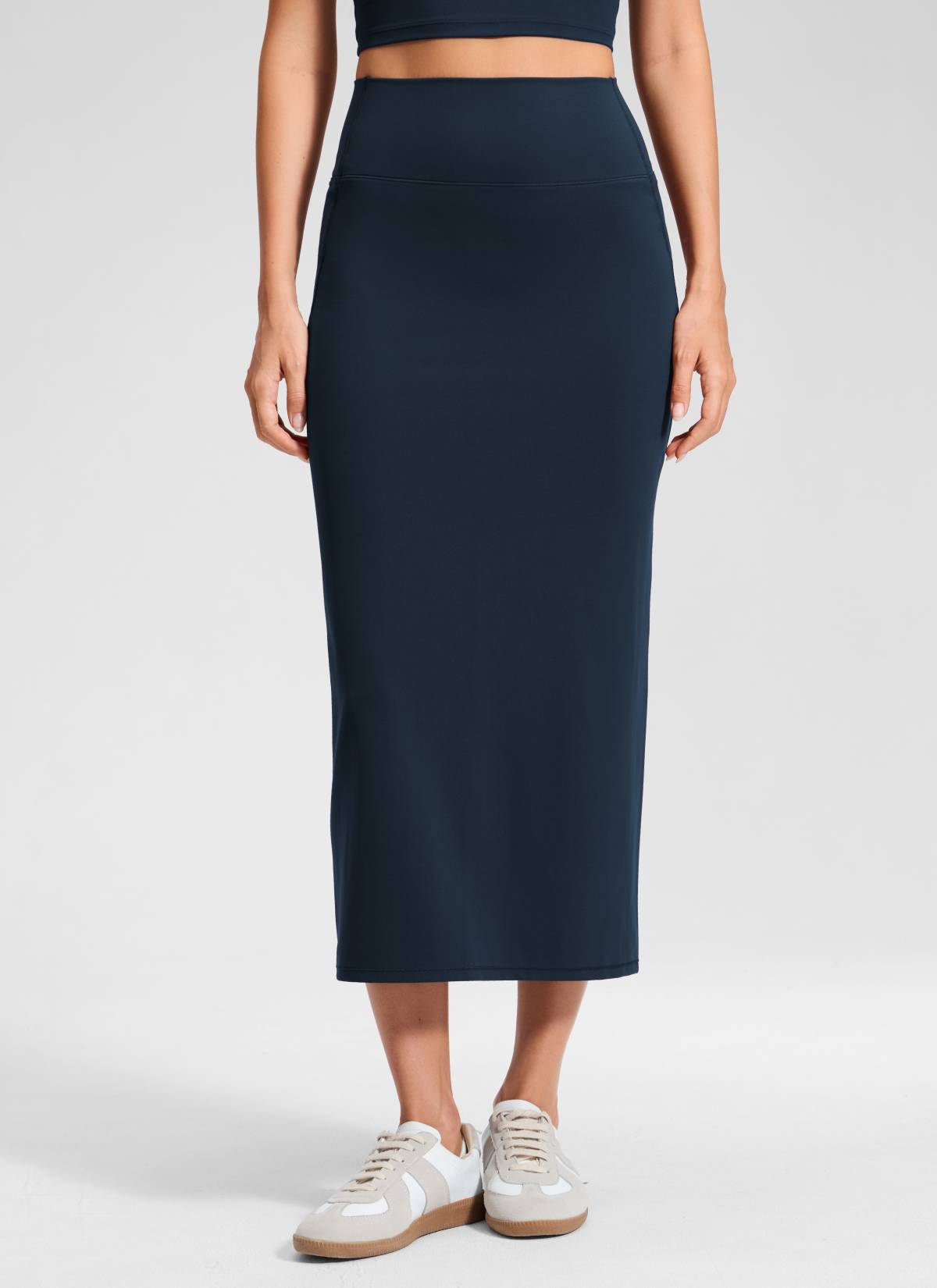 CRZ YOGA Wanita Butterlift Skirt Pensil Maxi Slim Fit Tinggi Warna Biru Dongker
