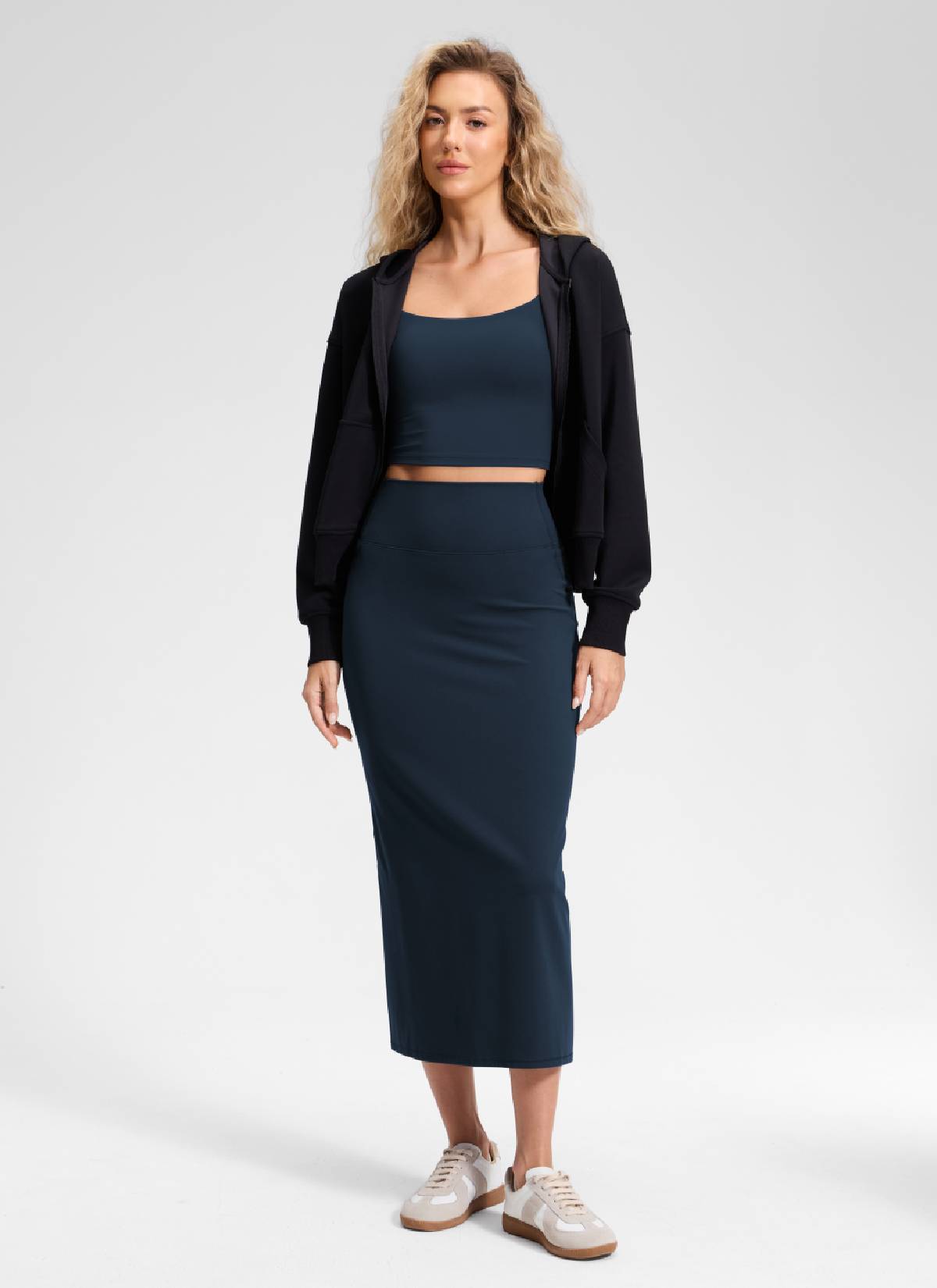 CRZ YOGA Wanita Butterlift Skirt Pensil Maxi Slim Fit Tinggi Warna Biru Dongker
