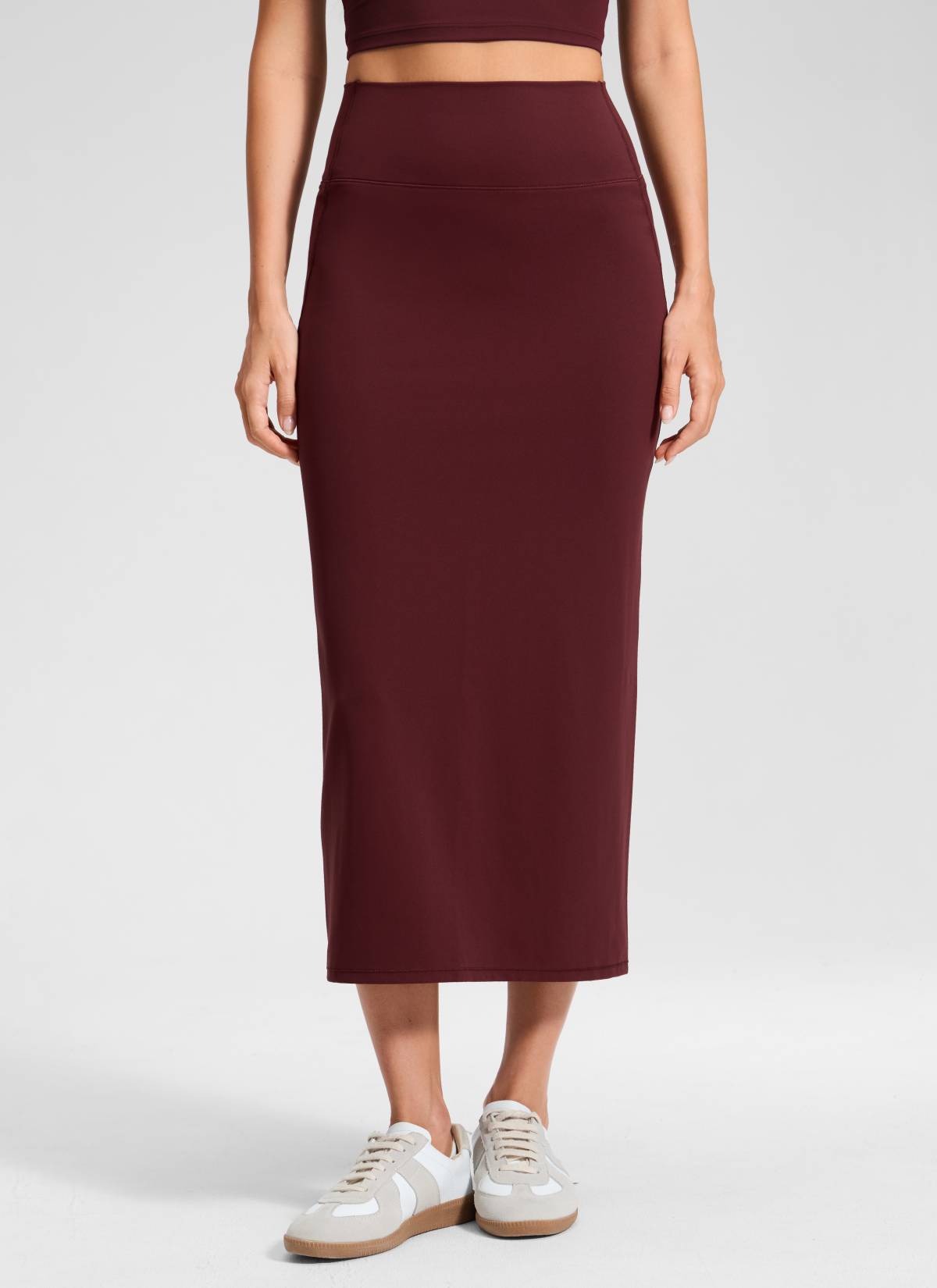 CRZ YOGA Wanita Butterlift Skirt Pensil Maxi Slim Fit Tinggi Merlot Merah