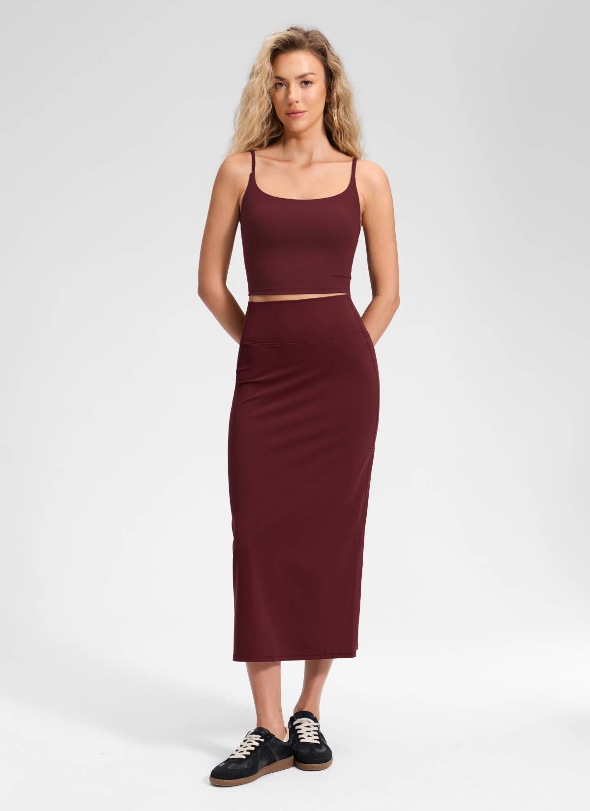 CRZ YOGA Wanita Butterlift Skirt Pensil Maxi Slim Fit Tinggi Merlot Merah