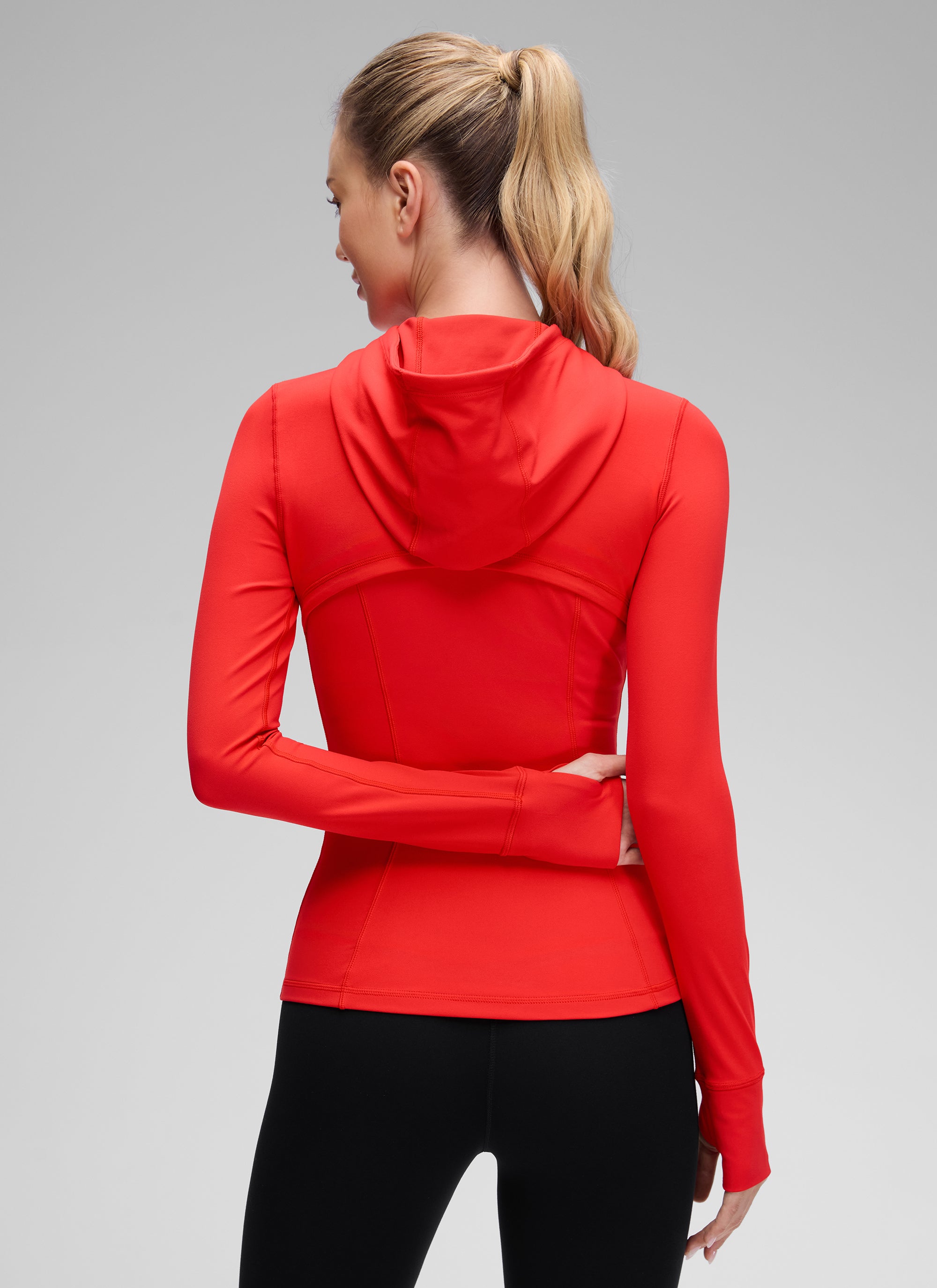 CRZ YOGA Wanita Butterluxe Hoodie Berzip Penuh Pakaian Luar Berpoket Slim Fit Merah Tua