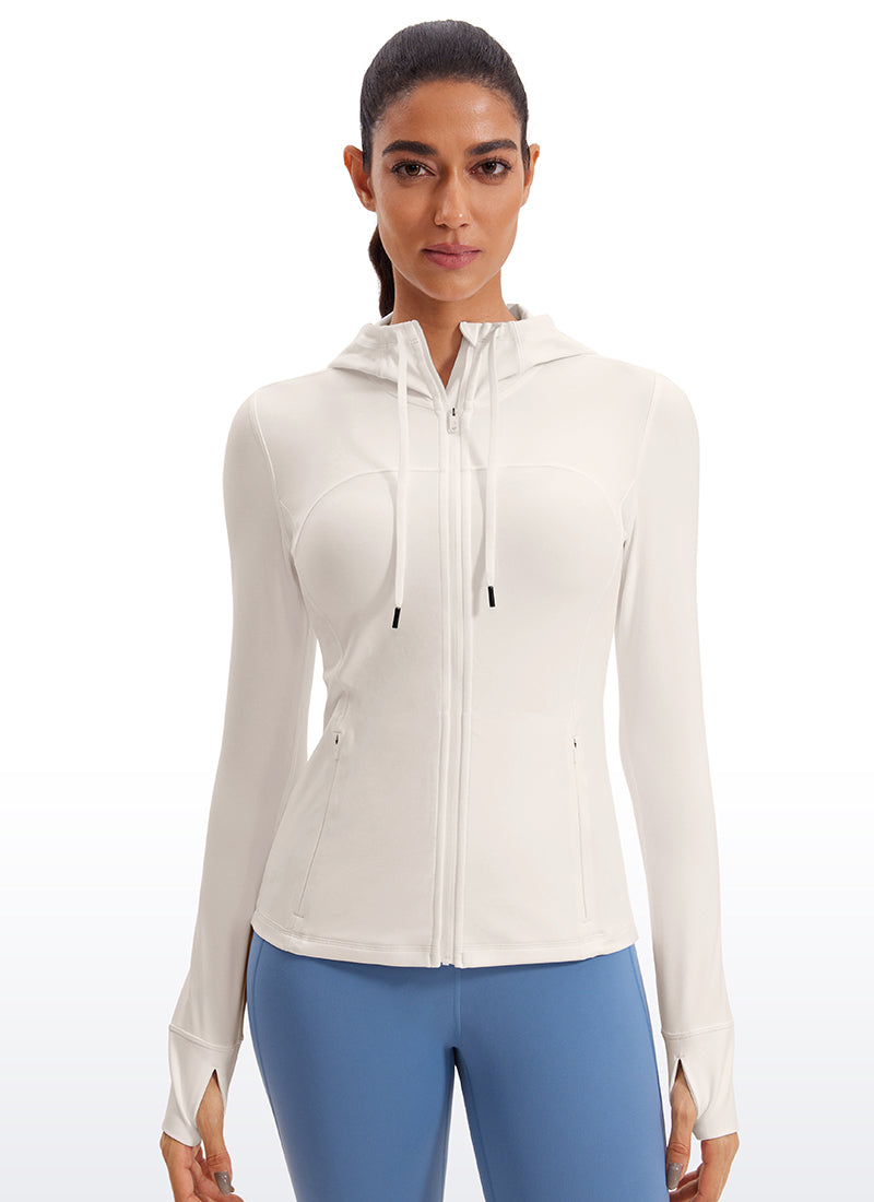 Hoodie Zip Penuh Pakaian Luar Berpokok Slim Fit Butterluxe Wanita CRZ YOGA White Apricot