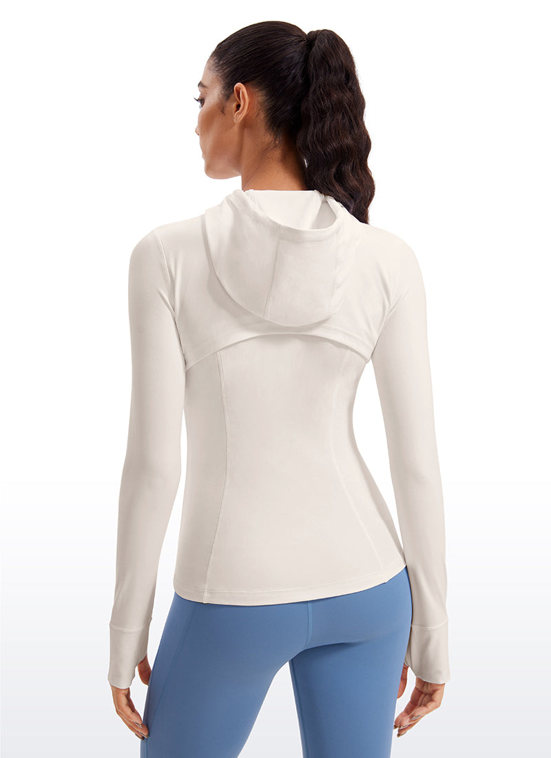 Hoodie Zip Penuh Pakaian Luar Berpokok Slim Fit Butterluxe Wanita CRZ YOGA White Apricot