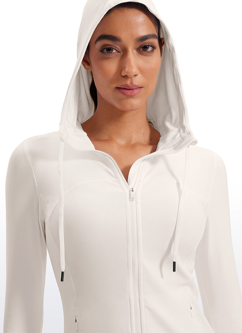 Hoodie Zip Penuh Pakaian Luar Berpokok Slim Fit Butterluxe Wanita CRZ YOGA White Apricot