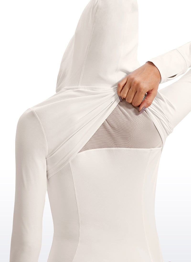 Hoodie Zip Penuh Pakaian Luar Berpokok Slim Fit Butterluxe Wanita CRZ YOGA White Apricot