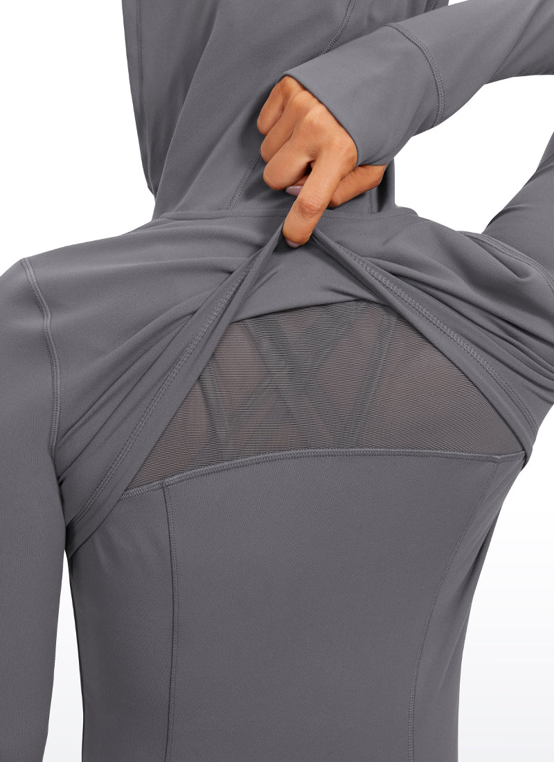 CRZ YOGA Wanita Butterluxe Pakaian Luar Poket Slim Fit Zip Penuh Hoodies Karbon Gelap
