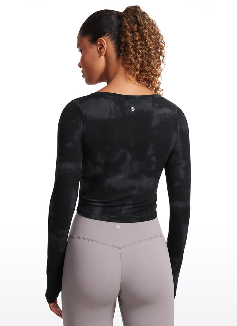 CRZ YOGA Legging Yoga Lengan Panjang Butterluxe Wanita Black Tie Dye Flowers