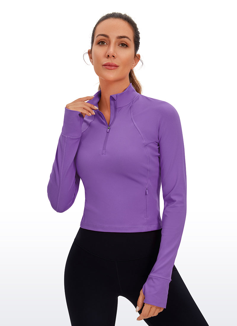 Atasan Yoga Potongan Langsing Wanita CRZ YOGA Lengan Panjang Berzip Separuh Butterluxe Royal Lilac