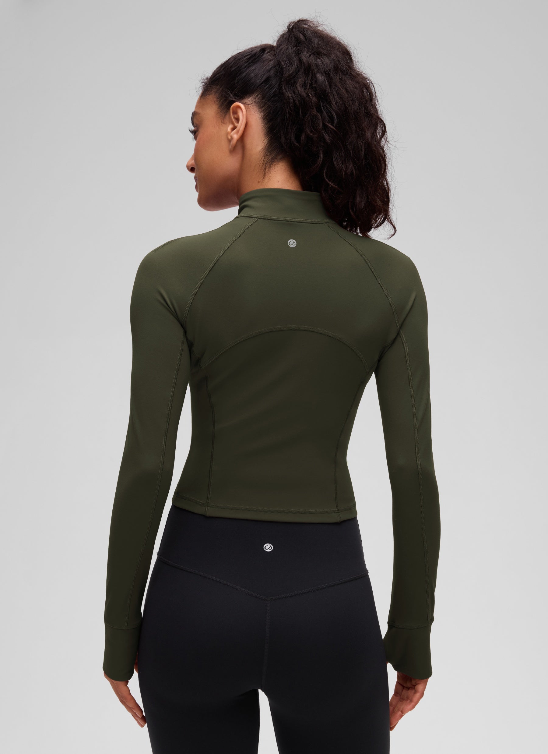 Atasan Yoga Potongan Langsing Wanita CRZ YOGA Lengan Panjang Berzip Separuh Butterluxe Olive Green