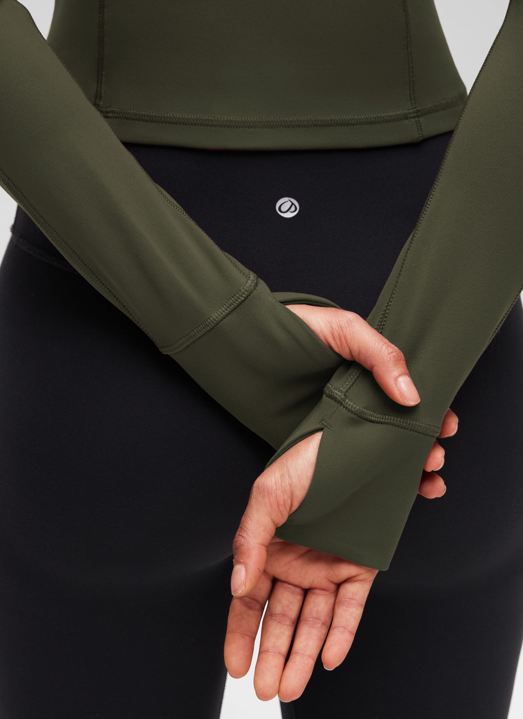 Atasan Yoga Potongan Langsing Wanita CRZ YOGA Lengan Panjang Berzip Separuh Butterluxe Olive Green