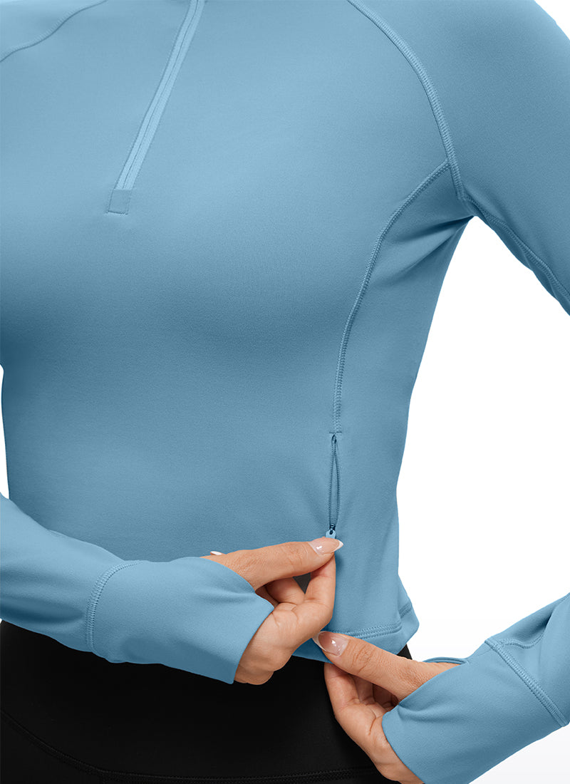 Atasan Yoga Potongan Langsing Wanita CRZ YOGA Lengan Panjang Berzip Separuh Butterluxe Pure Blue