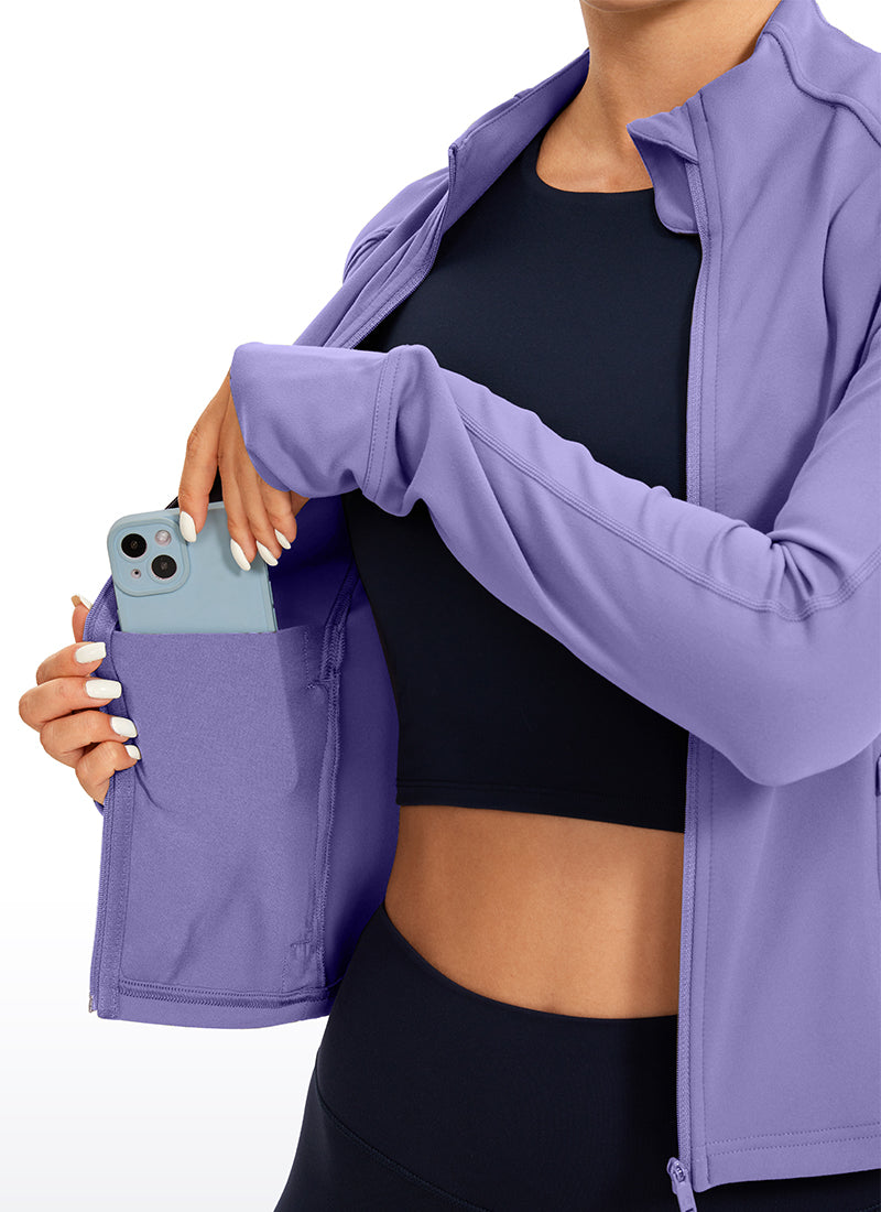 CRZ YOGA Wanita Butterluxe Jaket Pakaian Luar Berzip Penuh Poket Potongan Ungu Lavender Gelap