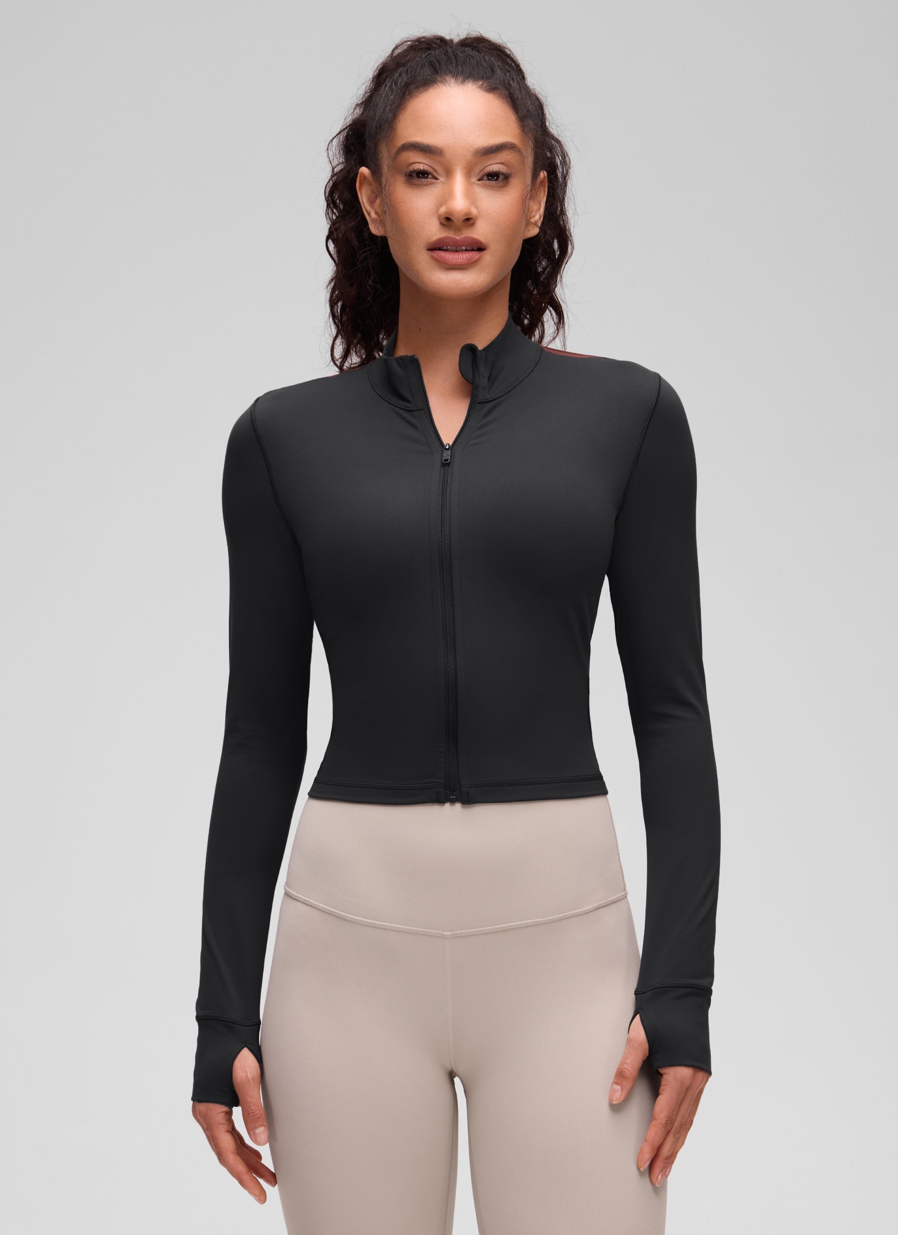 CRZ YOGA Wanita Butterluxe Jaket Pakaian Luar Berzip Penuh Hitam