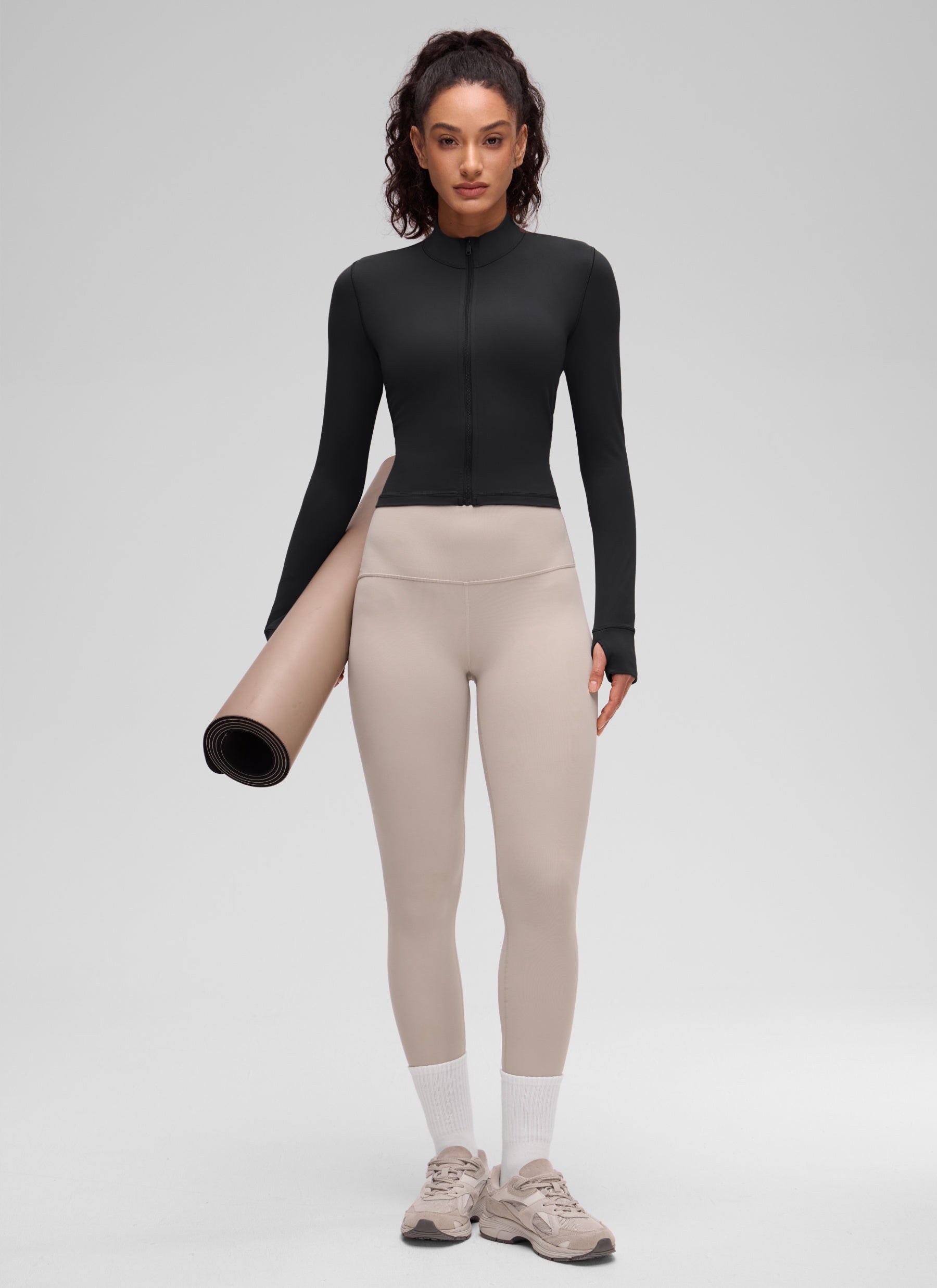 CRZ YOGA Wanita Butterluxe Jaket Pakaian Luar Berzip Penuh Hitam