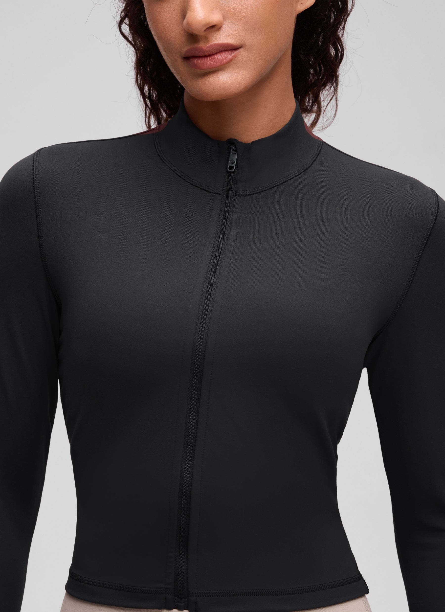 CRZ YOGA Wanita Butterluxe Jaket Pakaian Luar Berzip Penuh Hitam