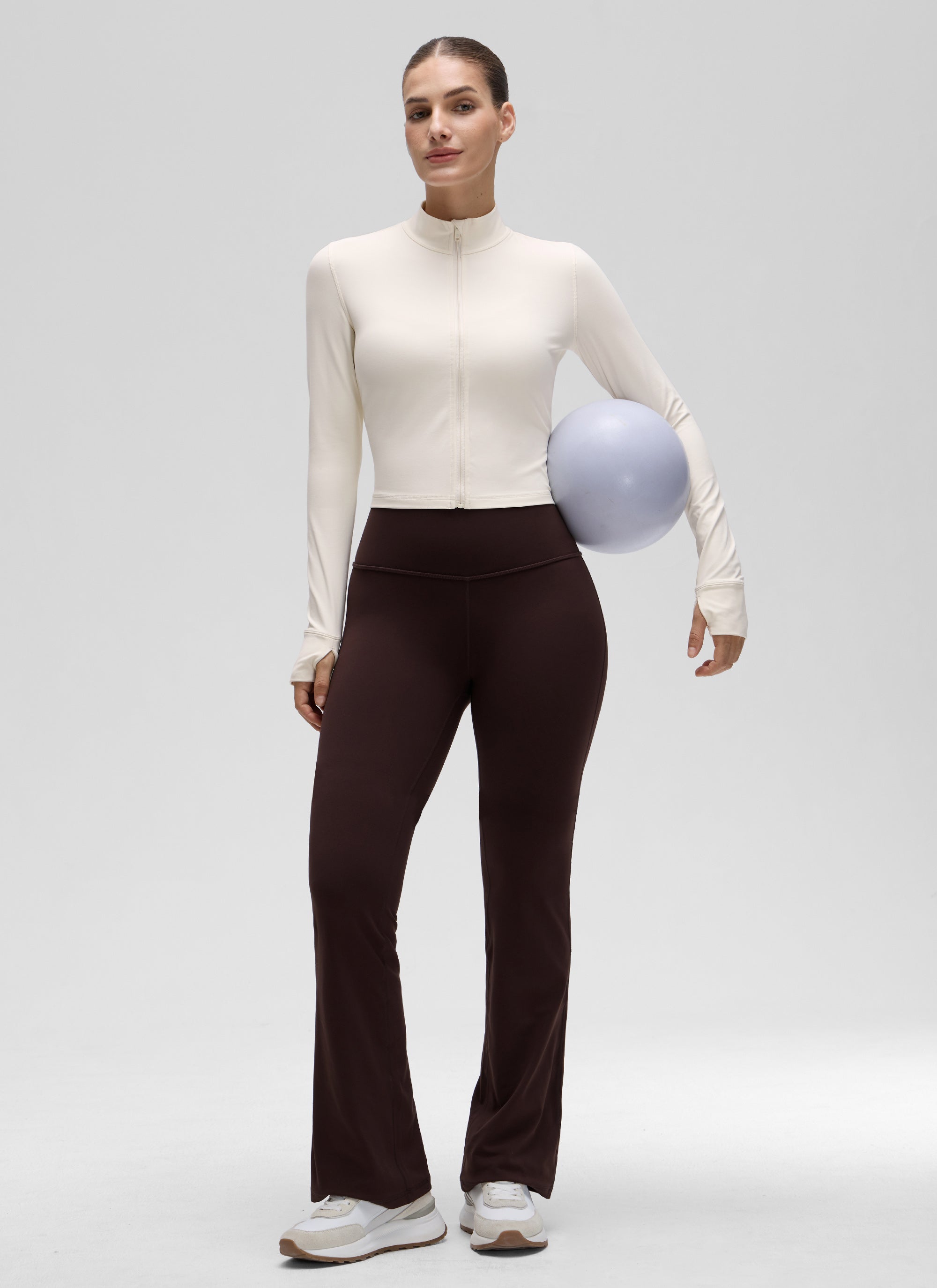 CRZ YOGA Wanita Butterluxe Jaket Pakaian Luar Berzip Penuh Aprikot Putih