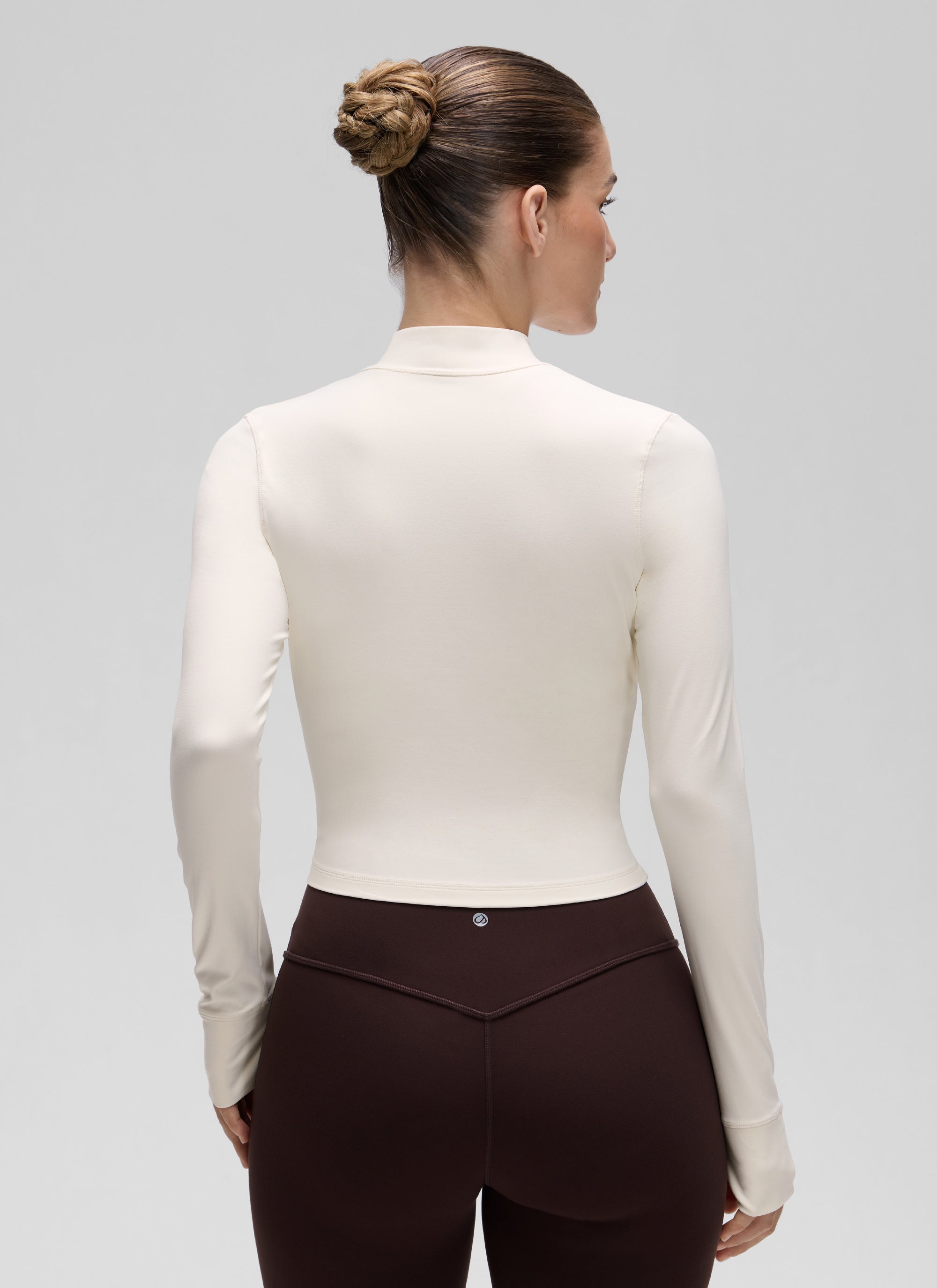 CRZ YOGA Wanita Butterluxe Jaket Pakaian Luar Berzip Penuh Aprikot Putih