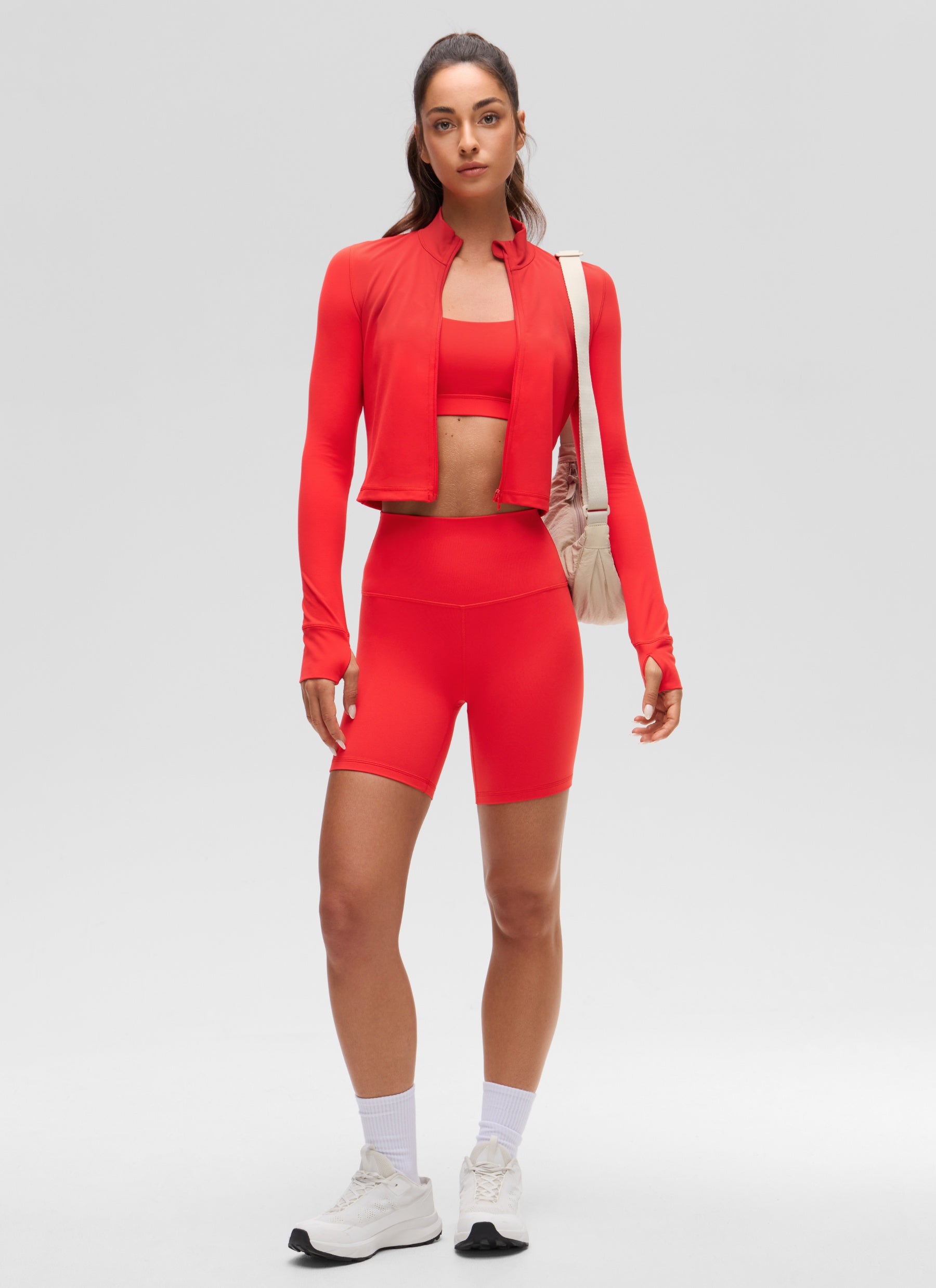 CRZ YOGA Wanita Butterluxe Jaket Pakaian Luar Berzip Penuh Merah Tua