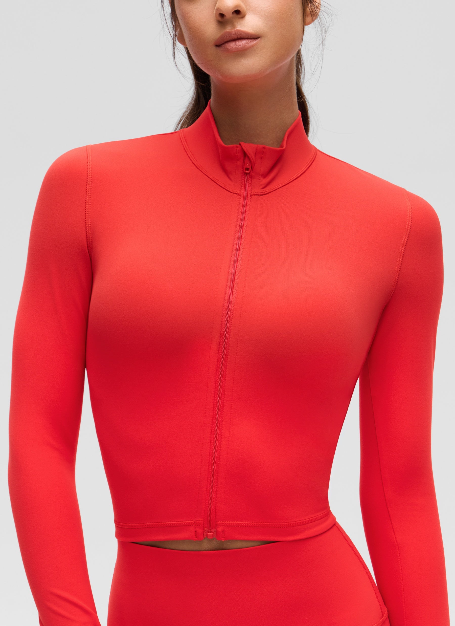 CRZ YOGA Wanita Butterluxe Jaket Pakaian Luar Berzip Penuh Merah Tua