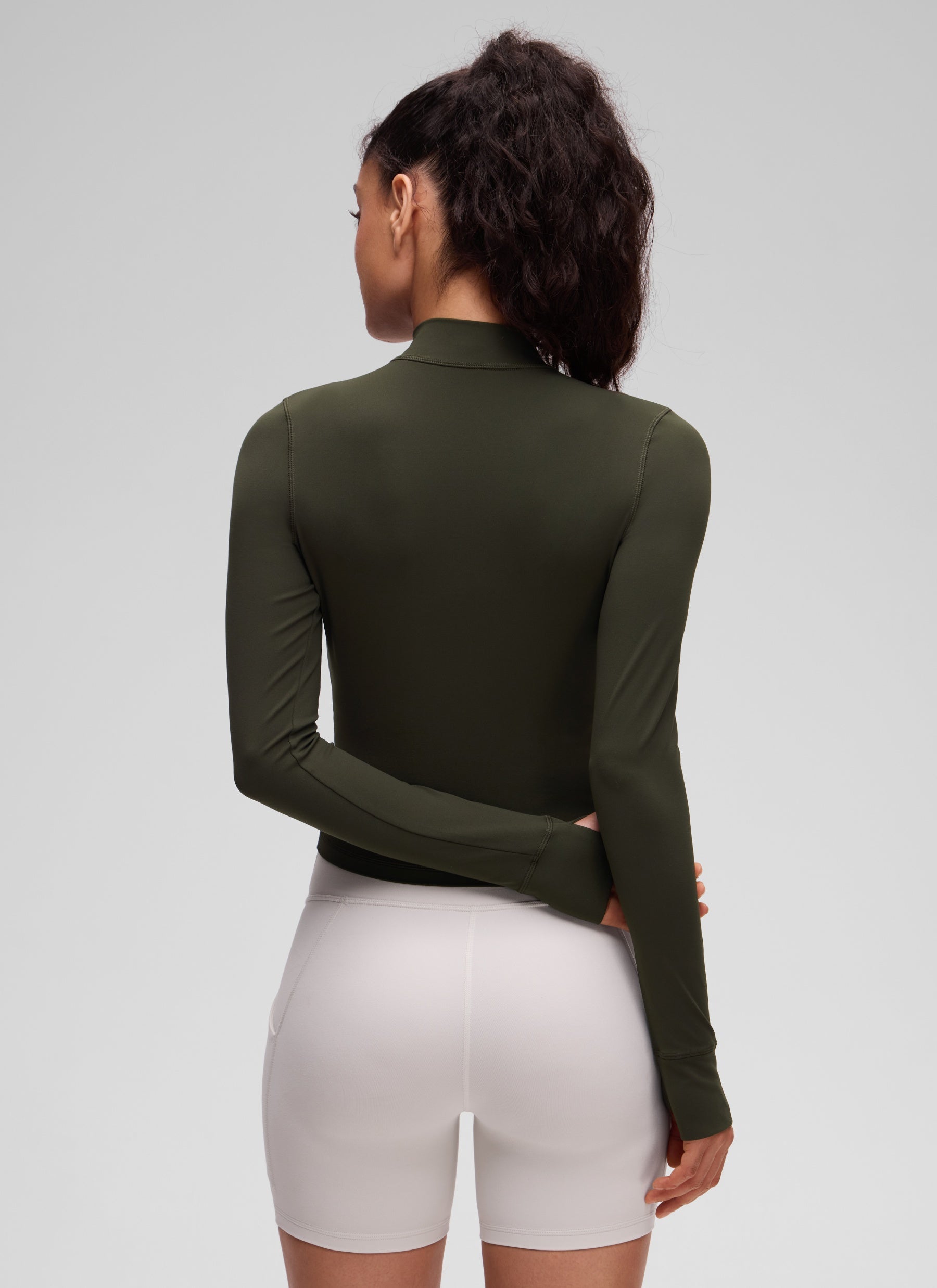 CRZ YOGA Wanita Butterluxe Jaket Pakaian Luar Berzip Penuh Hijau Zaitun