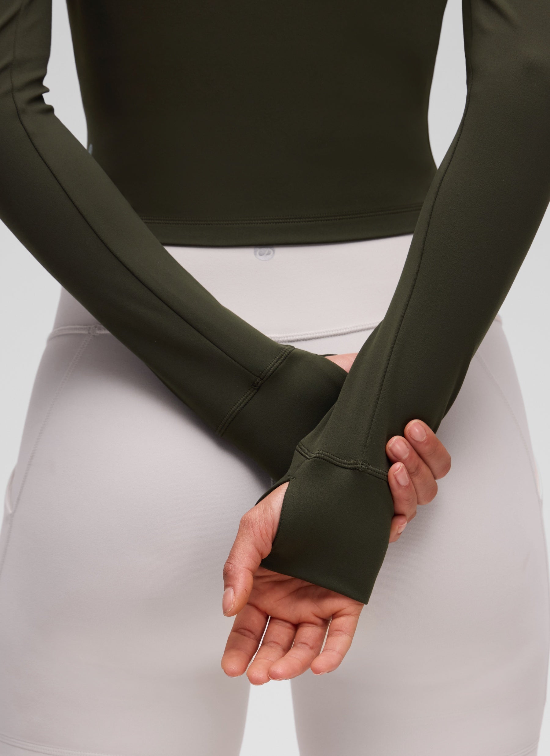 CRZ YOGA Wanita Butterluxe Jaket Pakaian Luar Berzip Penuh Hijau Zaitun