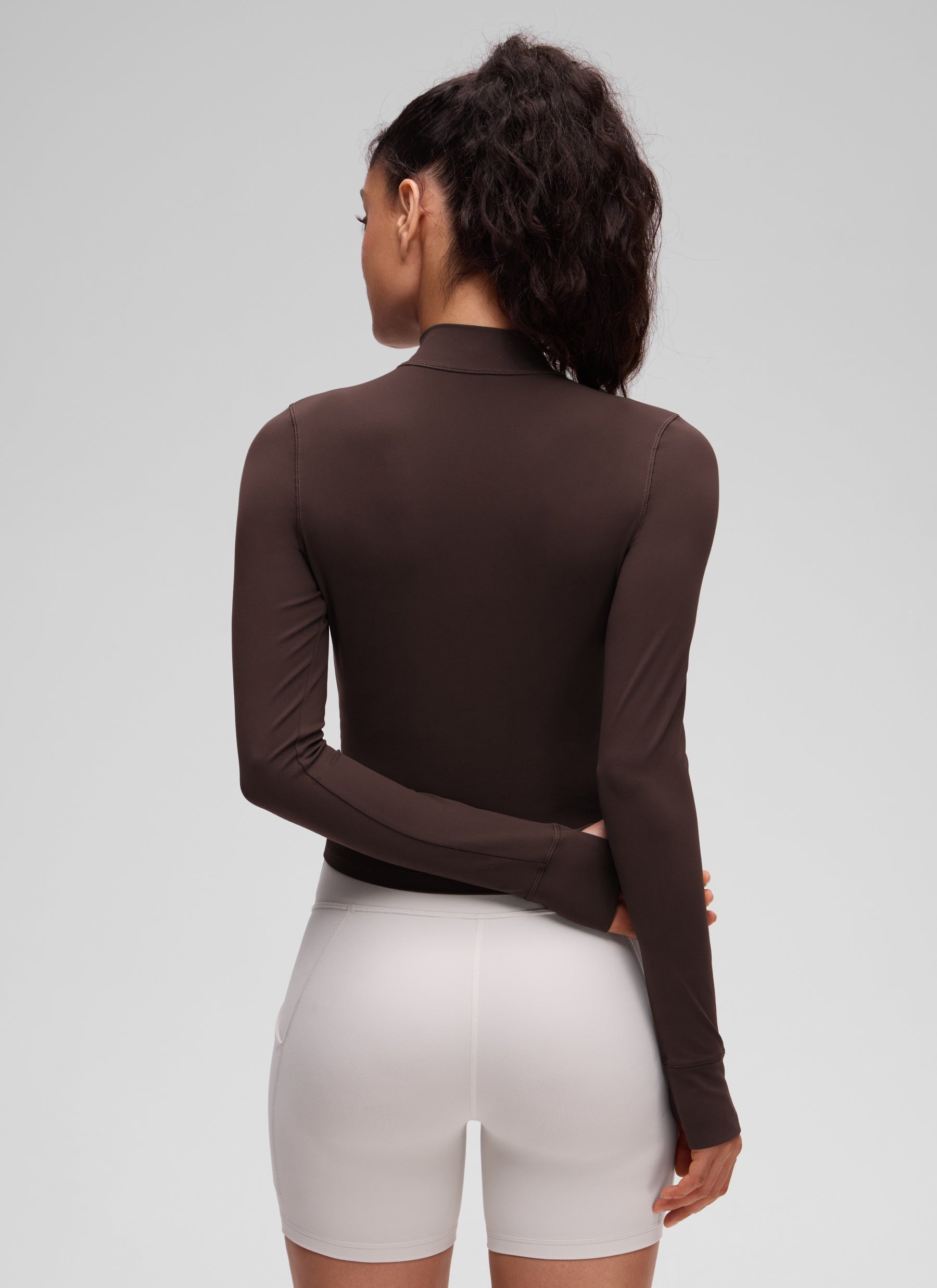CRZ YOGA Wanita Butterluxe Jaket Pakaian Luar Berzip Penuh Coklat Fudge Panas