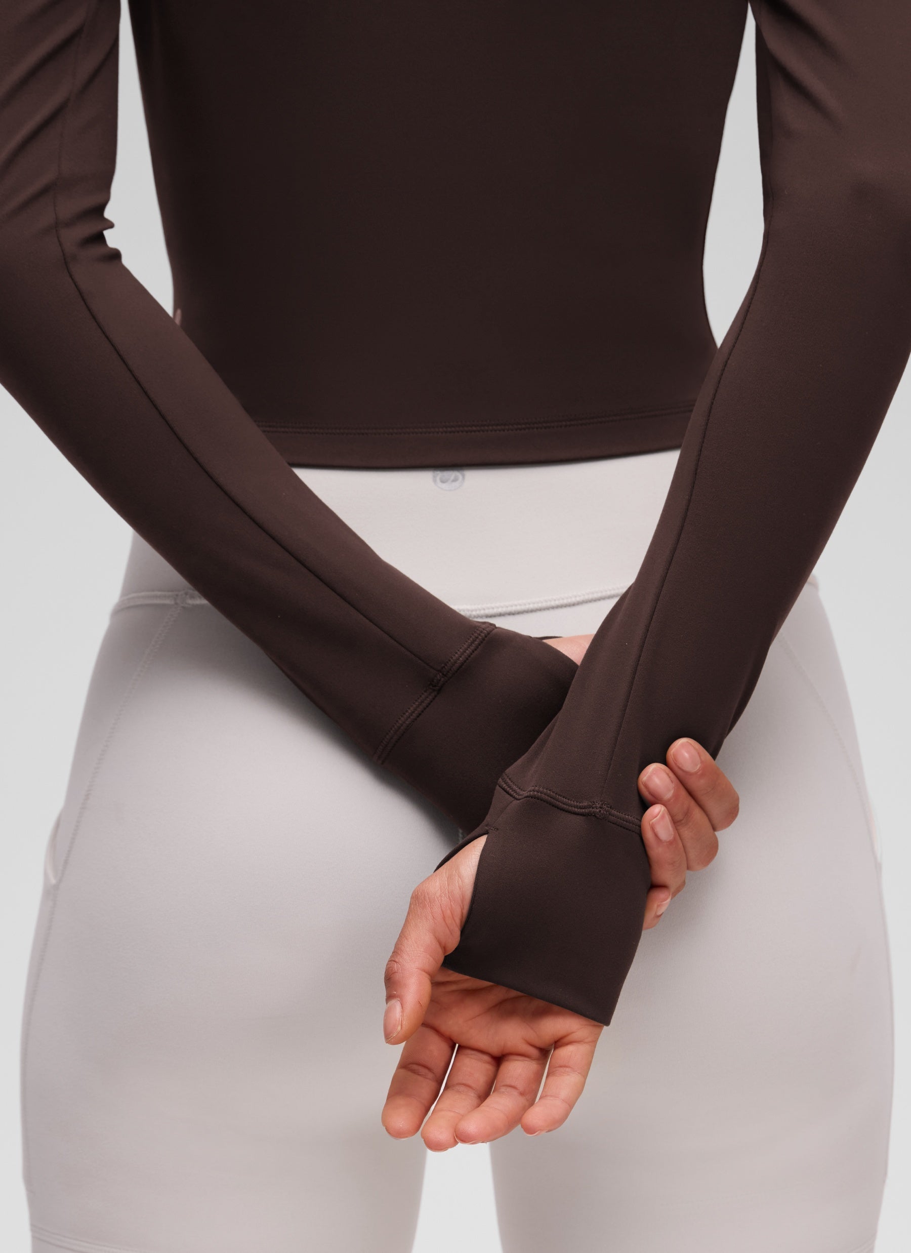 CRZ YOGA Wanita Butterluxe Jaket Pakaian Luar Berzip Penuh Coklat Fudge Panas