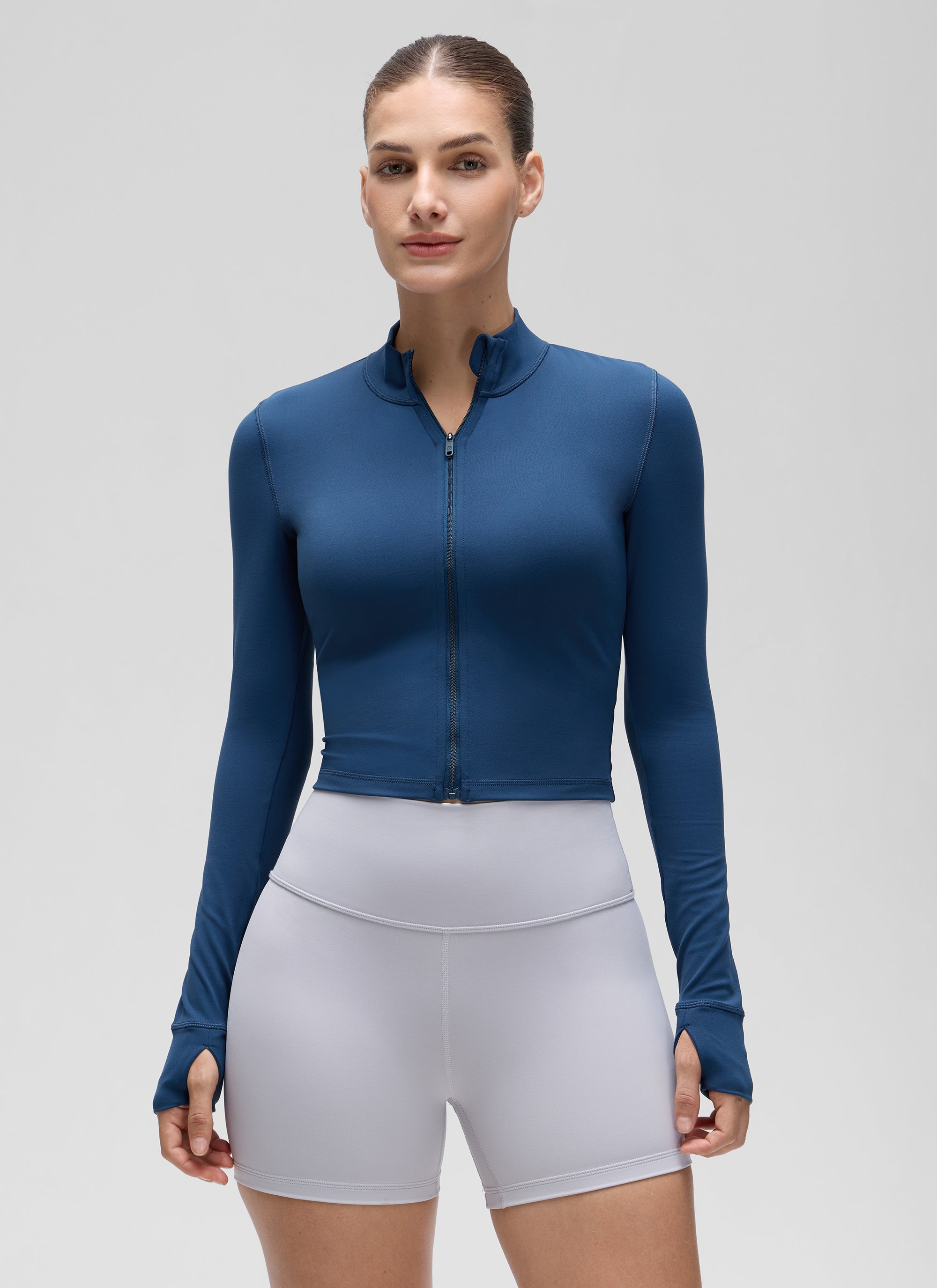 CRZ YOGA Wanita Butterluxe Jaket Pakaian Luar Berzip Penuh Tentera Laut Perancis