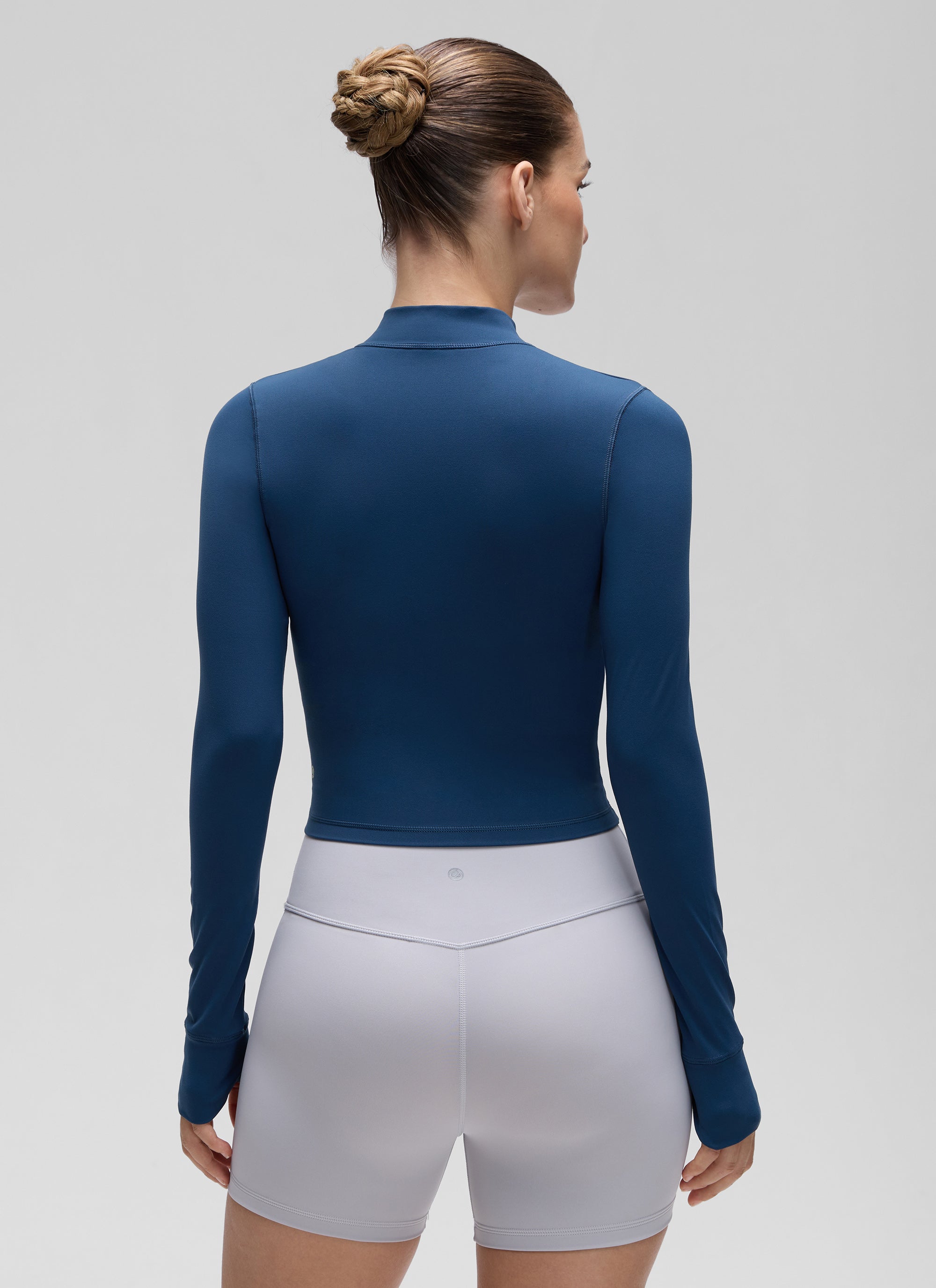 CRZ YOGA Wanita Butterluxe Jaket Pakaian Luar Berzip Penuh Tentera Laut Perancis