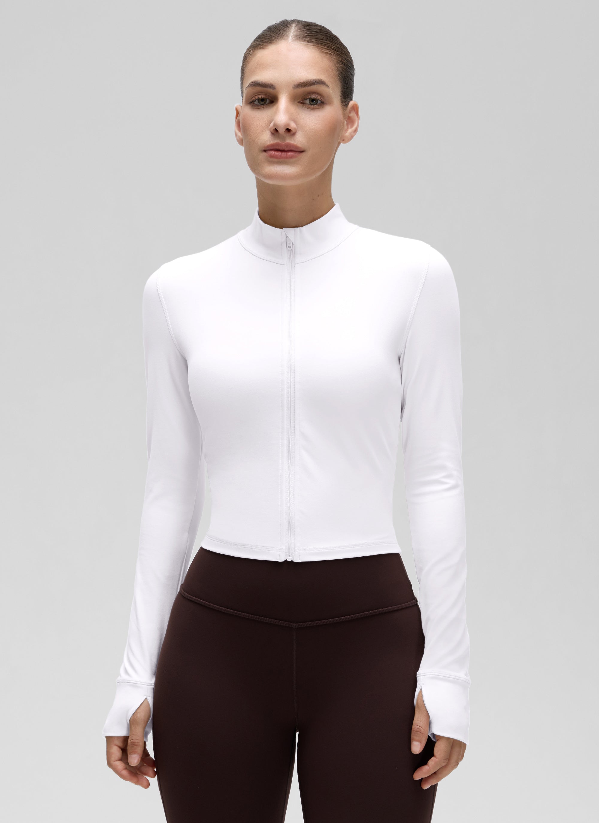 CRZ YOGA Wanita Butterluxe Jaket Pakaian Luar Berzip Penuh Putih