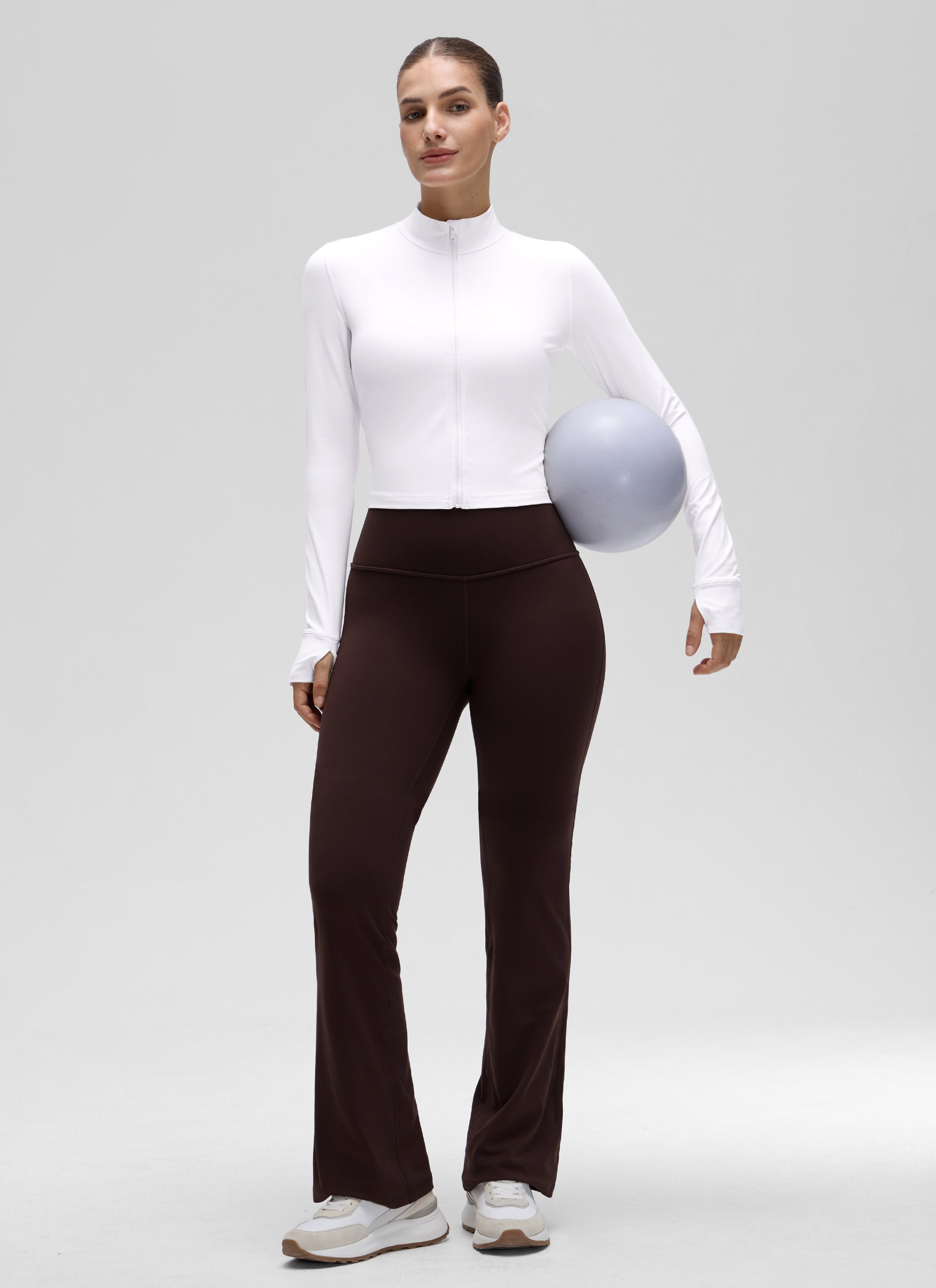 CRZ YOGA Wanita Butterluxe Jaket Pakaian Luar Berzip Penuh Putih