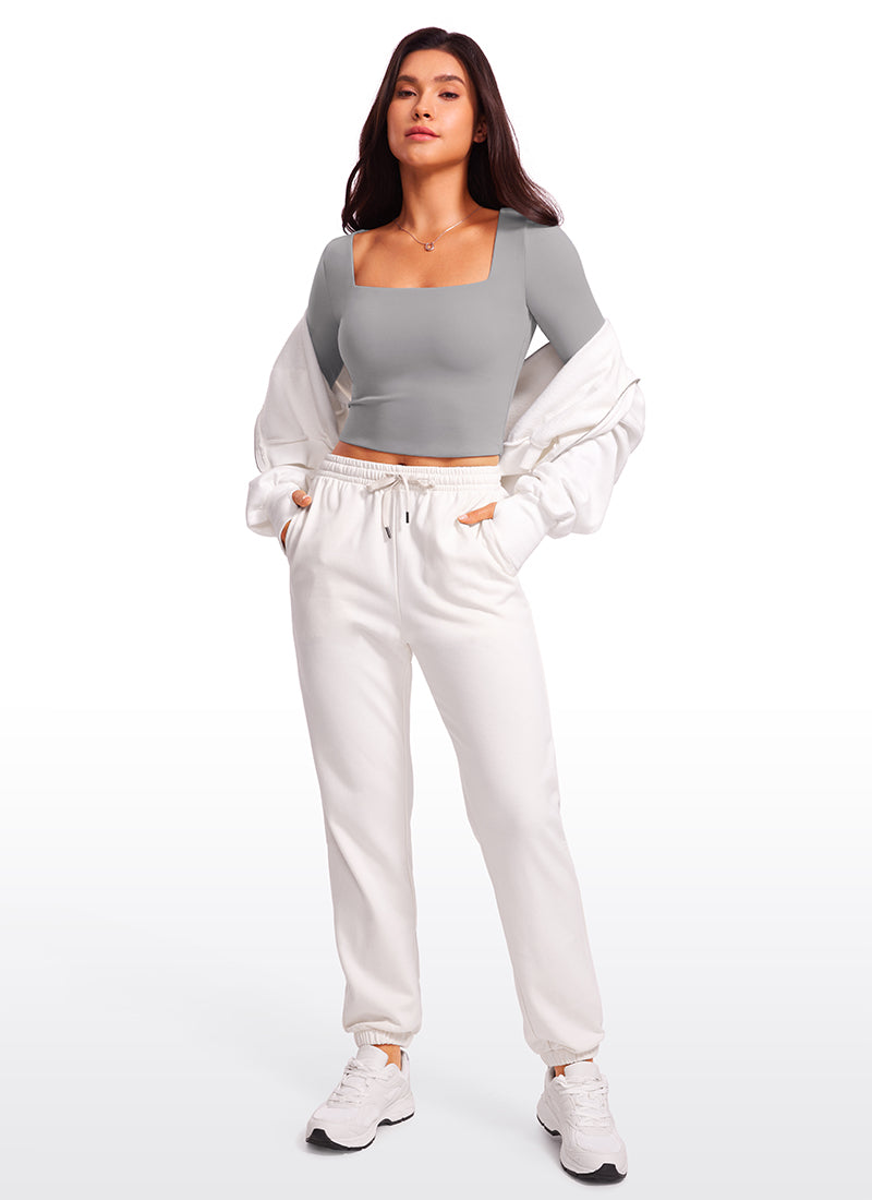 CRZ YOGA Women's Tight Fit Butterluxe Yoga Crop Long Sleeves Square Neck Gull Gray