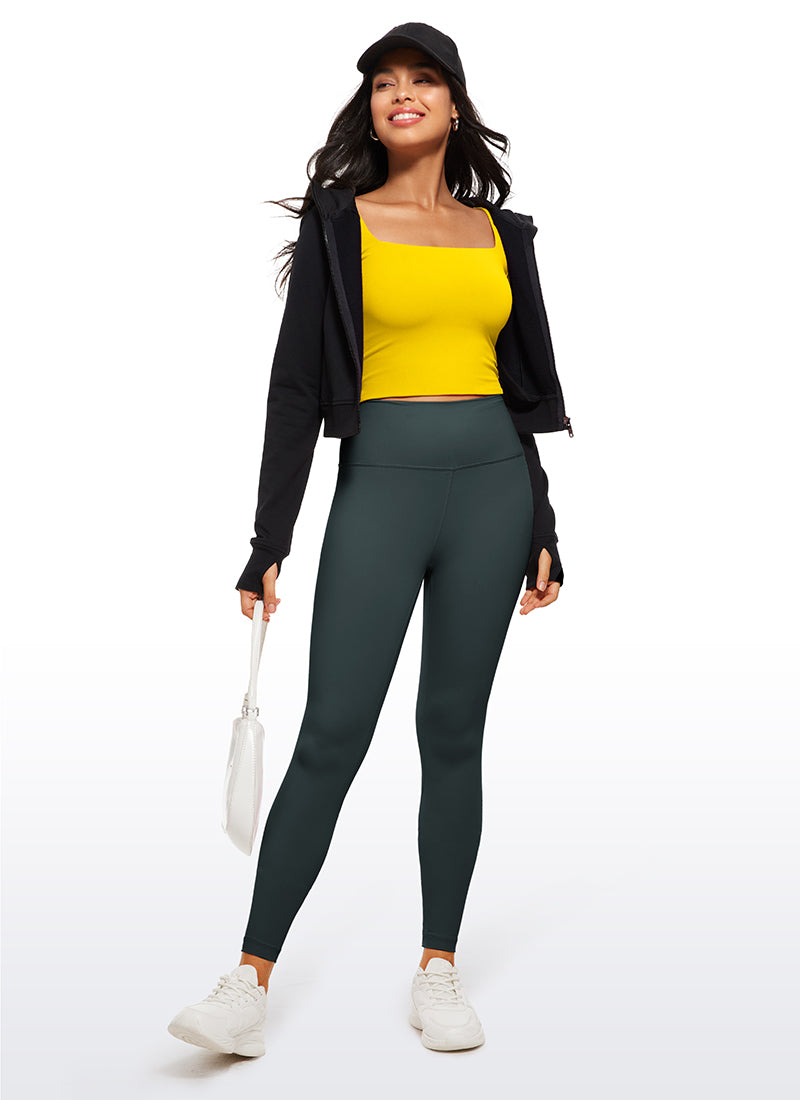 CRZ YOGA Women's Tight Fit Butterluxe Yoga Crop Long Sleeves Square Neck High Visibility Yellow